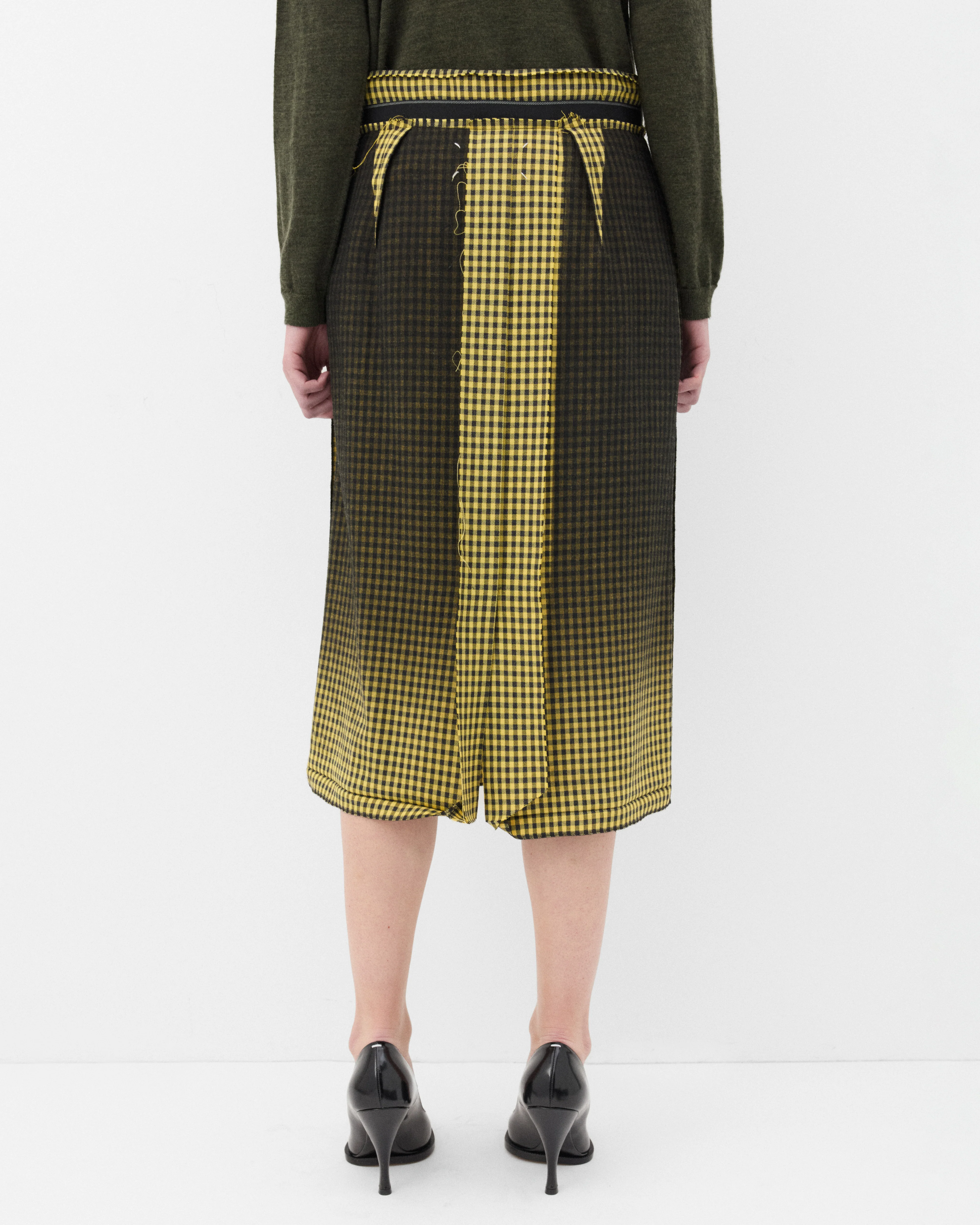 Maison Margiela - Women's Faded Check Wool Skirt - (Yellow/Grey) - Image 5