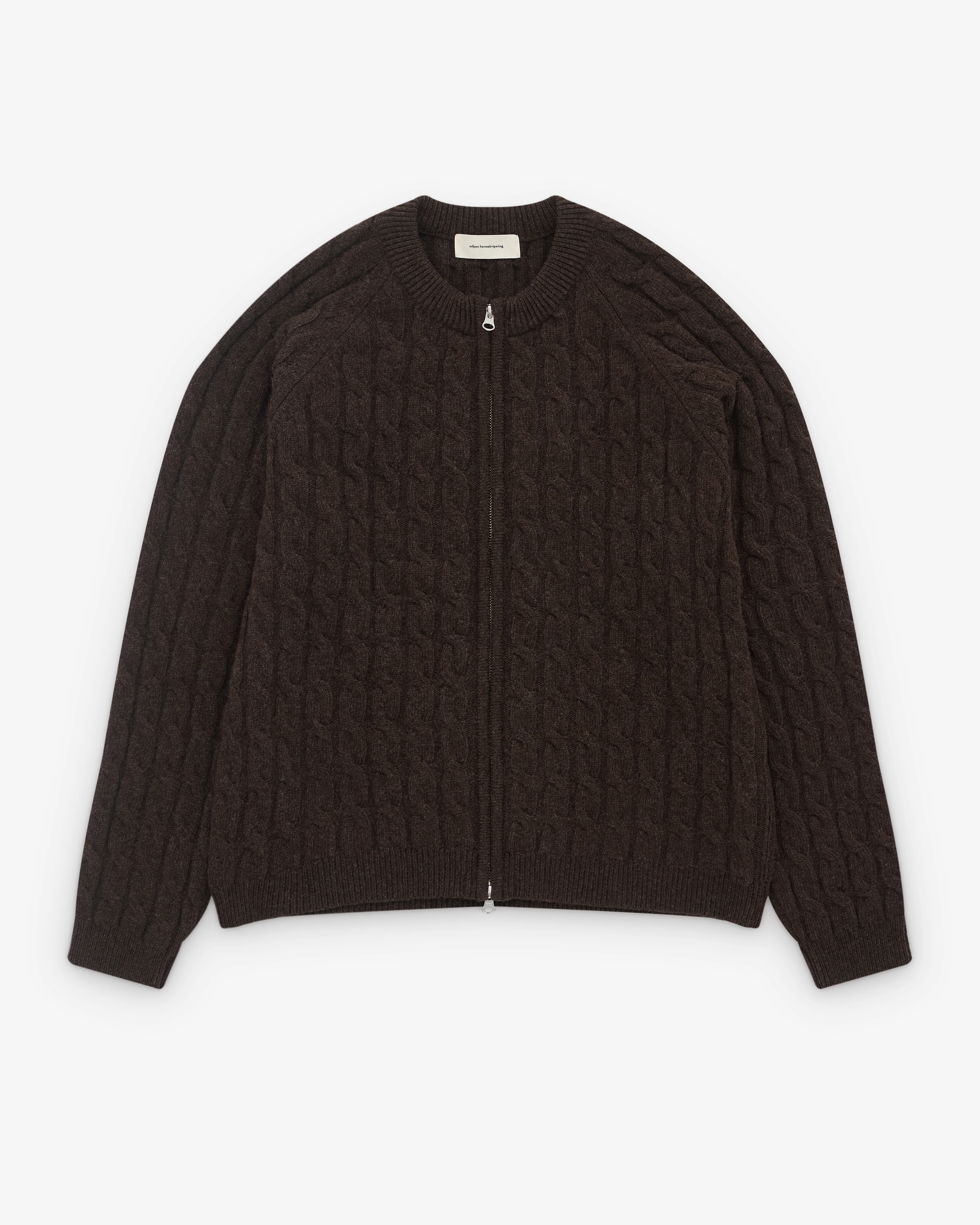 Mfpen - Men’s Editor Zip Sweater - (Brown Cable Knit)