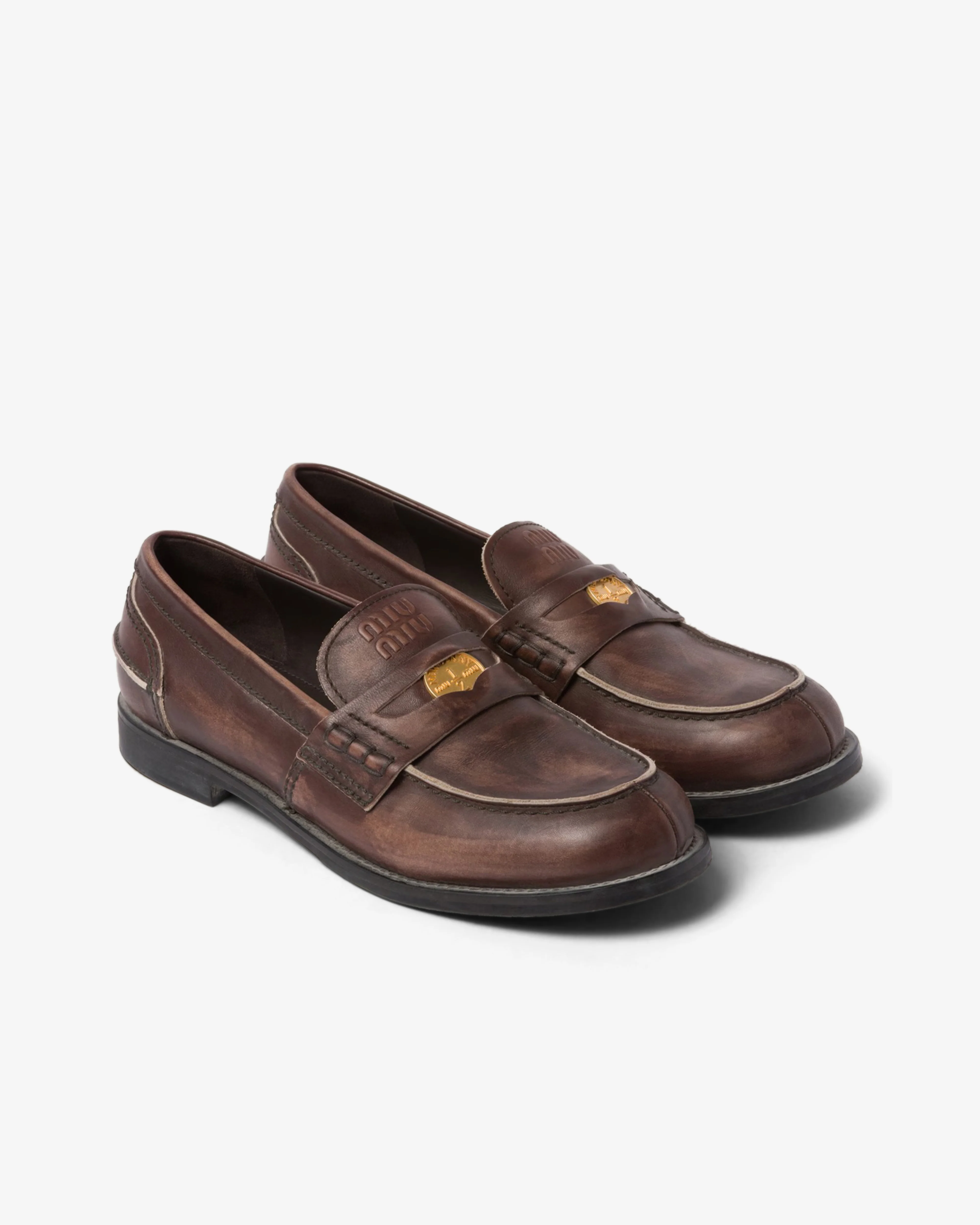 Miu Miu - Women's Vintage Effect Penny Loafers - (Ebony) - Image 2