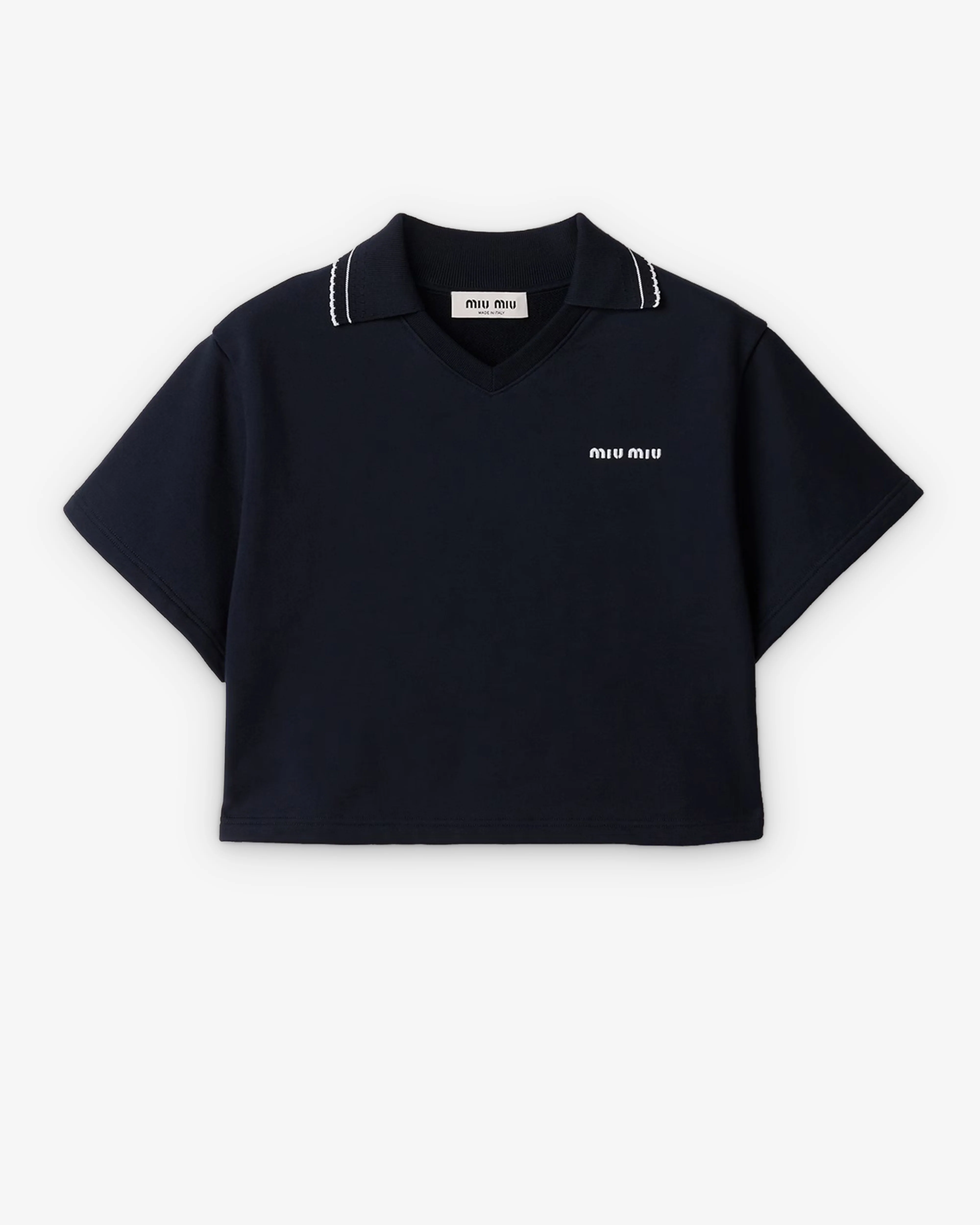 Miu Miu - Women's Cropped Cotton Fleece Sweatshirt - (Navy)