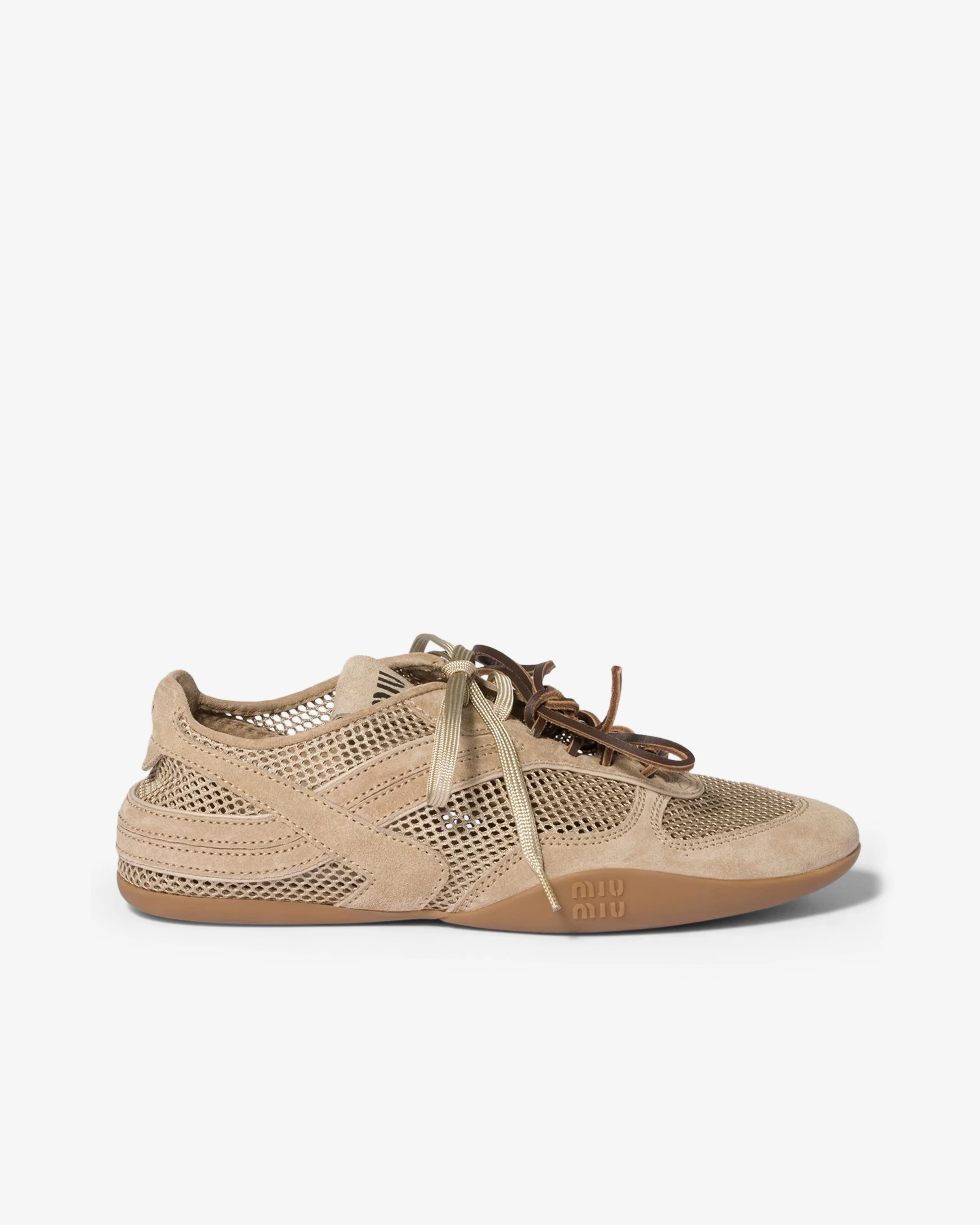 Miu Miu - Women's Gymnasium Mesh and Suede Sneakers - (Desert Beige)