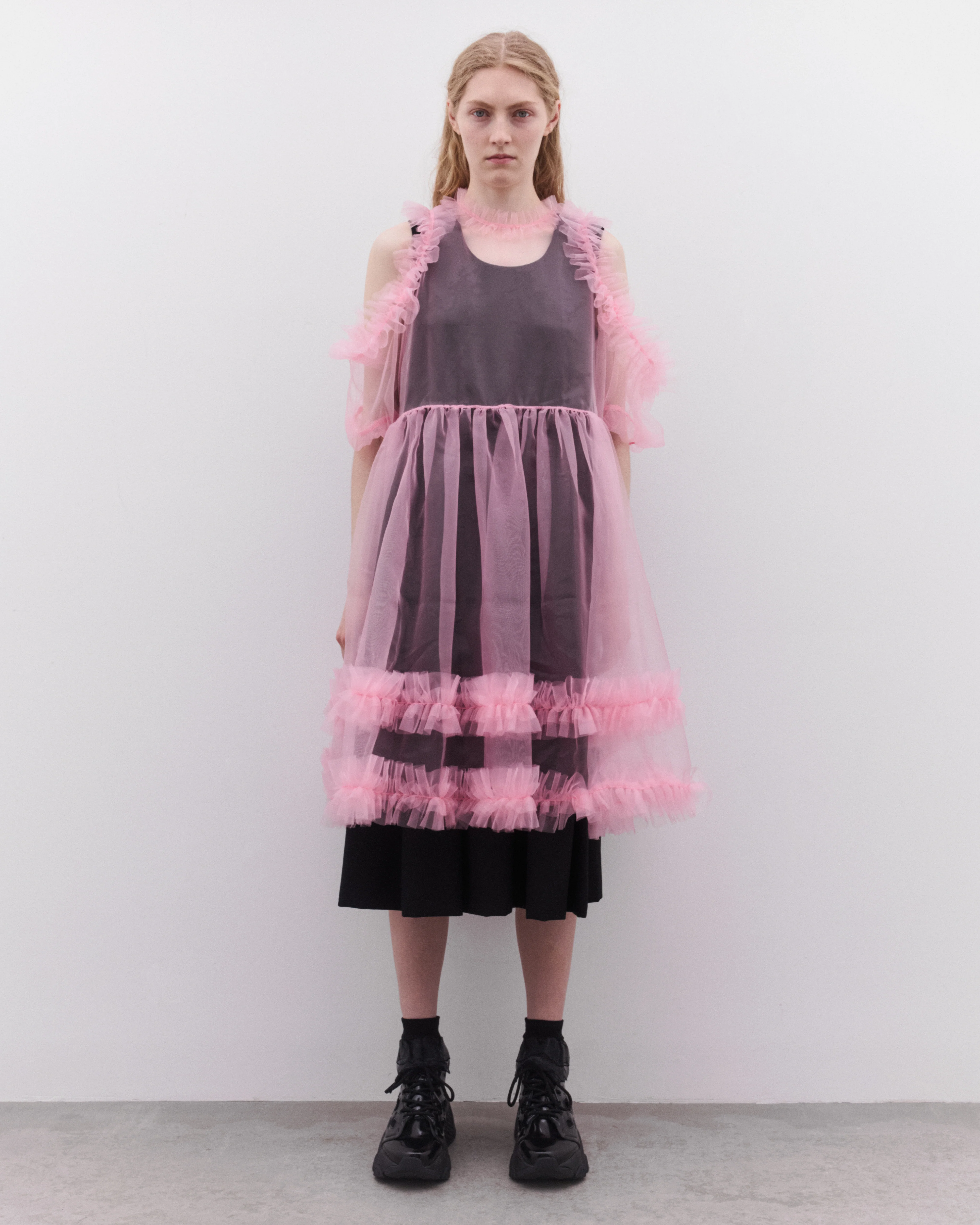 Noir Kei Ninomiya - Women’s Tulle Overlay Dress - (Pink/Black) - Image 3