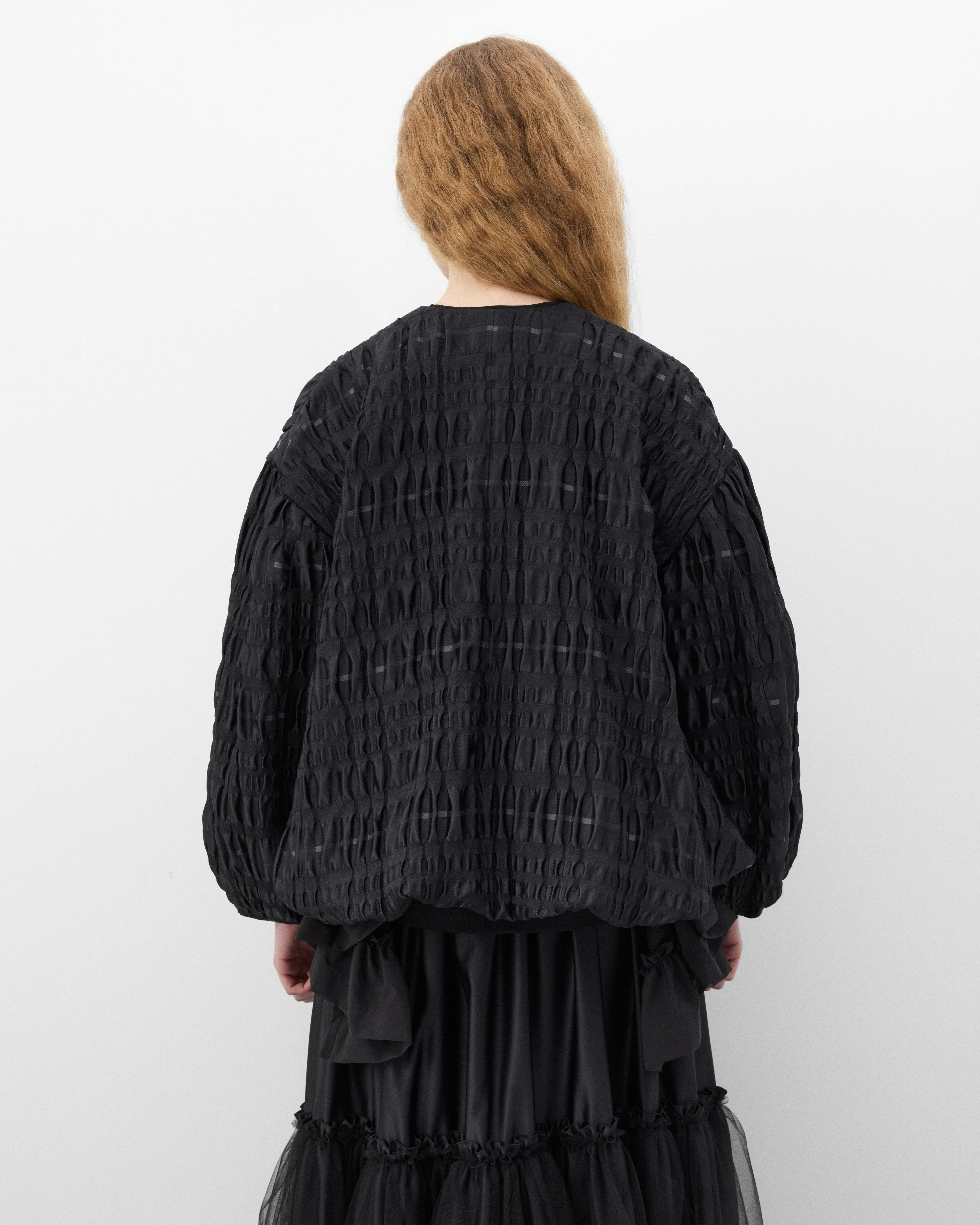 Noir Kei Ninomiya - Women's Gathered Weave Collarless Jacket - (Black) - Image 5