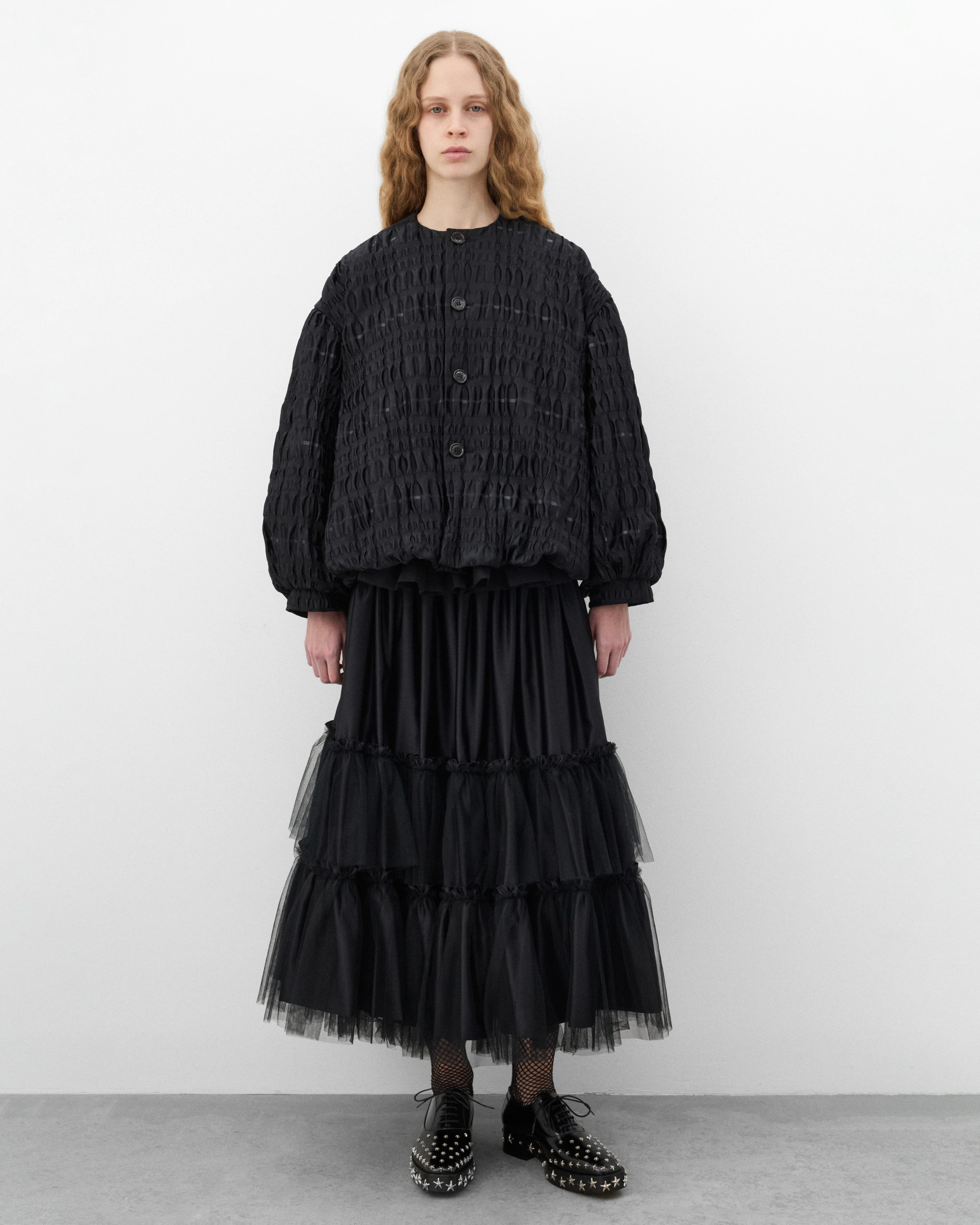 Noir Kei Ninomiya - Women's Gathered Weave Collarless Jacket - (Black) - Image 6