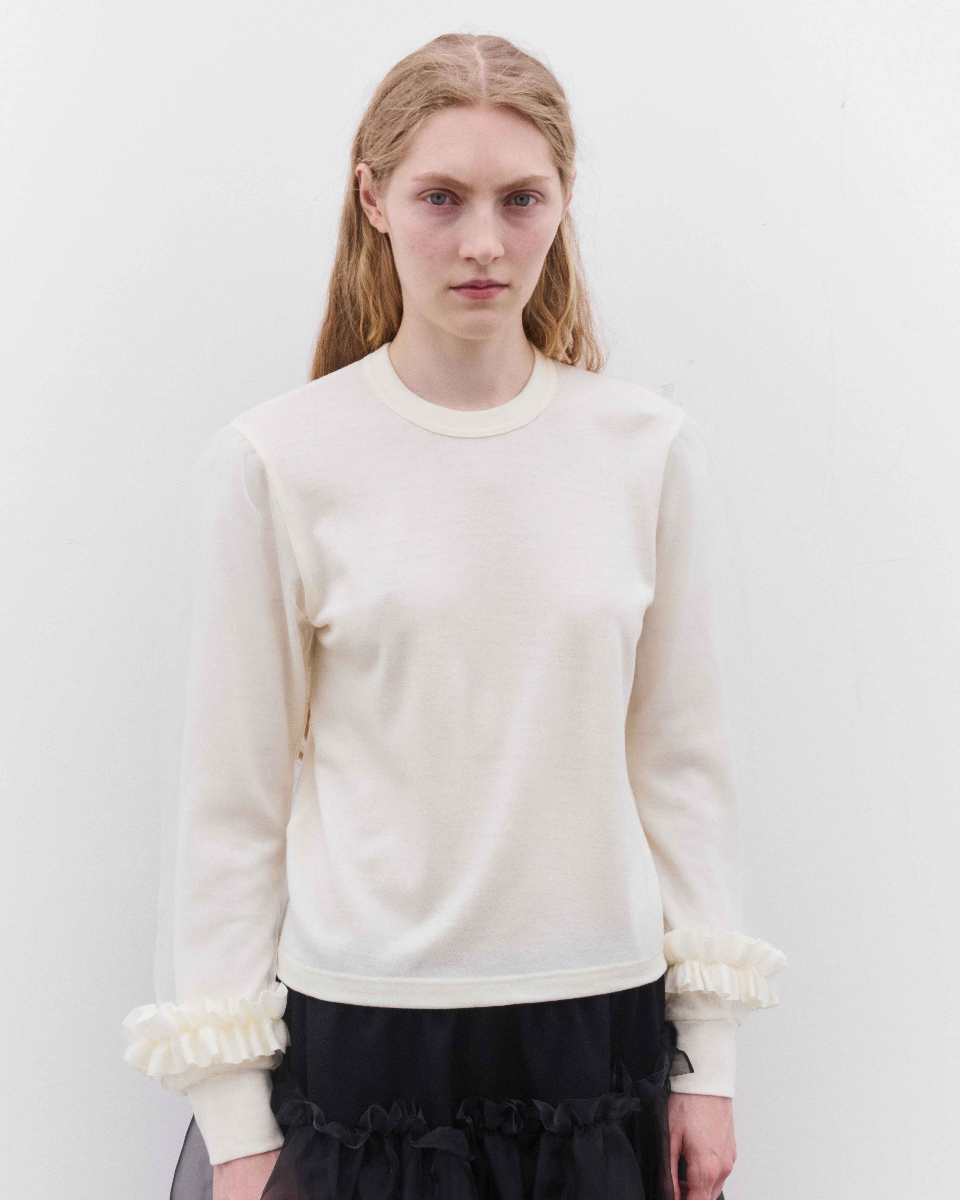 Noir Kei Ninomiya - Women’s Ladies Tulle Sleeve Sweater - (Off White) - Image 3