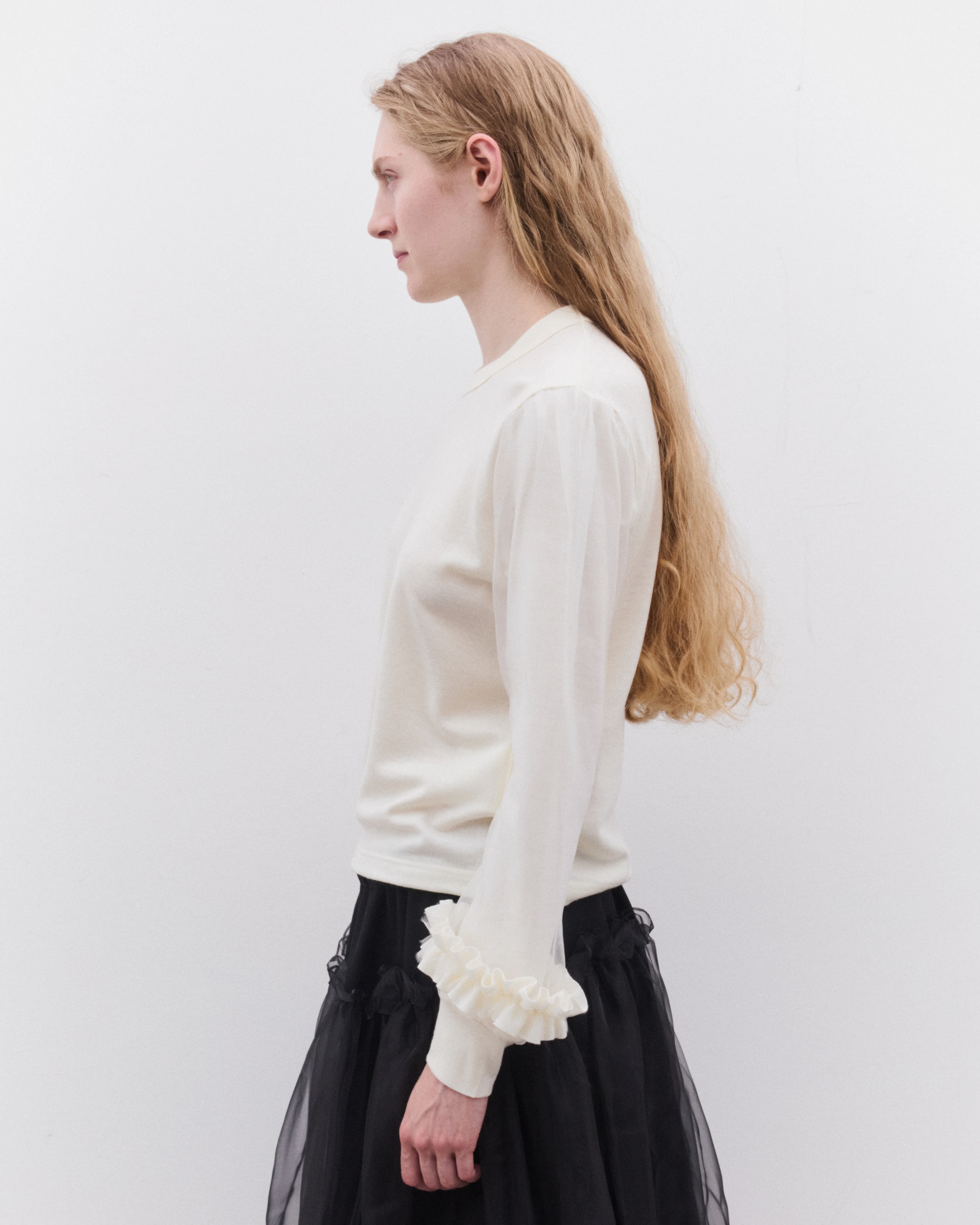 Noir Kei Ninomiya - Women’s Ladies Tulle Sleeve Sweater - (Off White) - Image 4