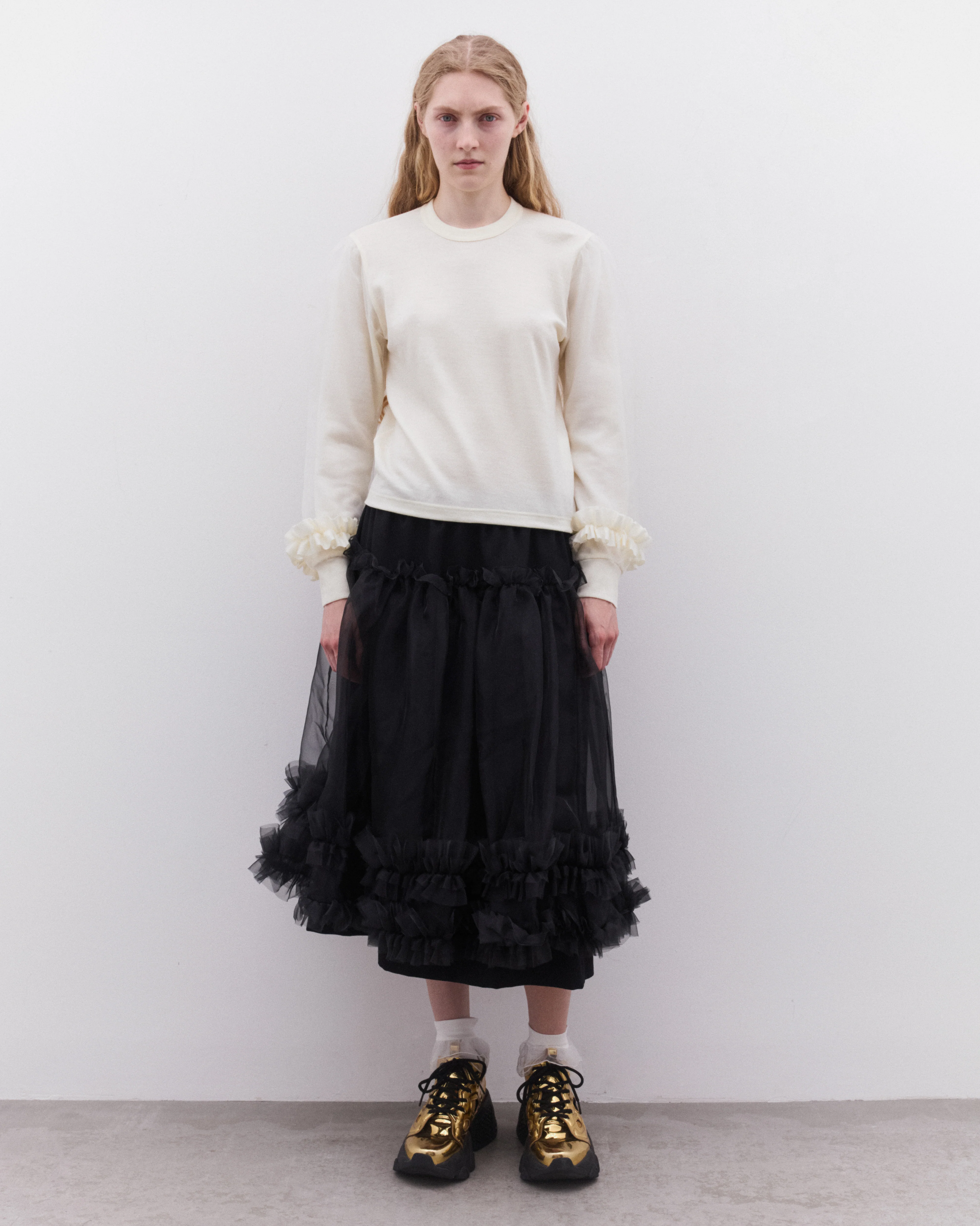 Noir Kei Ninomiya - Women’s Ladies Tulle Sleeve Sweater - (Off White) - Image 6