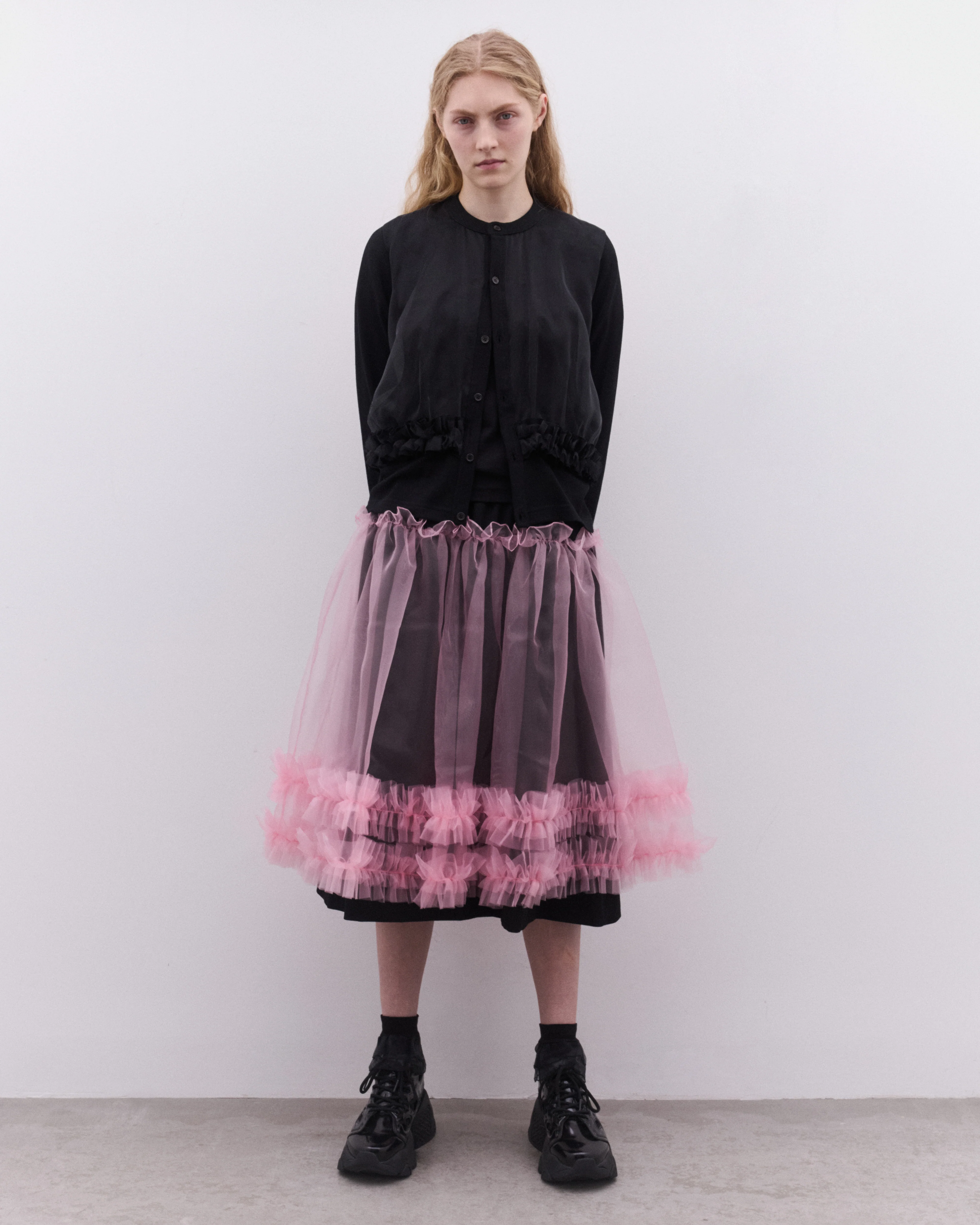 Noir Kei Ninomiya - Women’s Tulle Overlay Skirt - (Black/Pink) - Image 6
