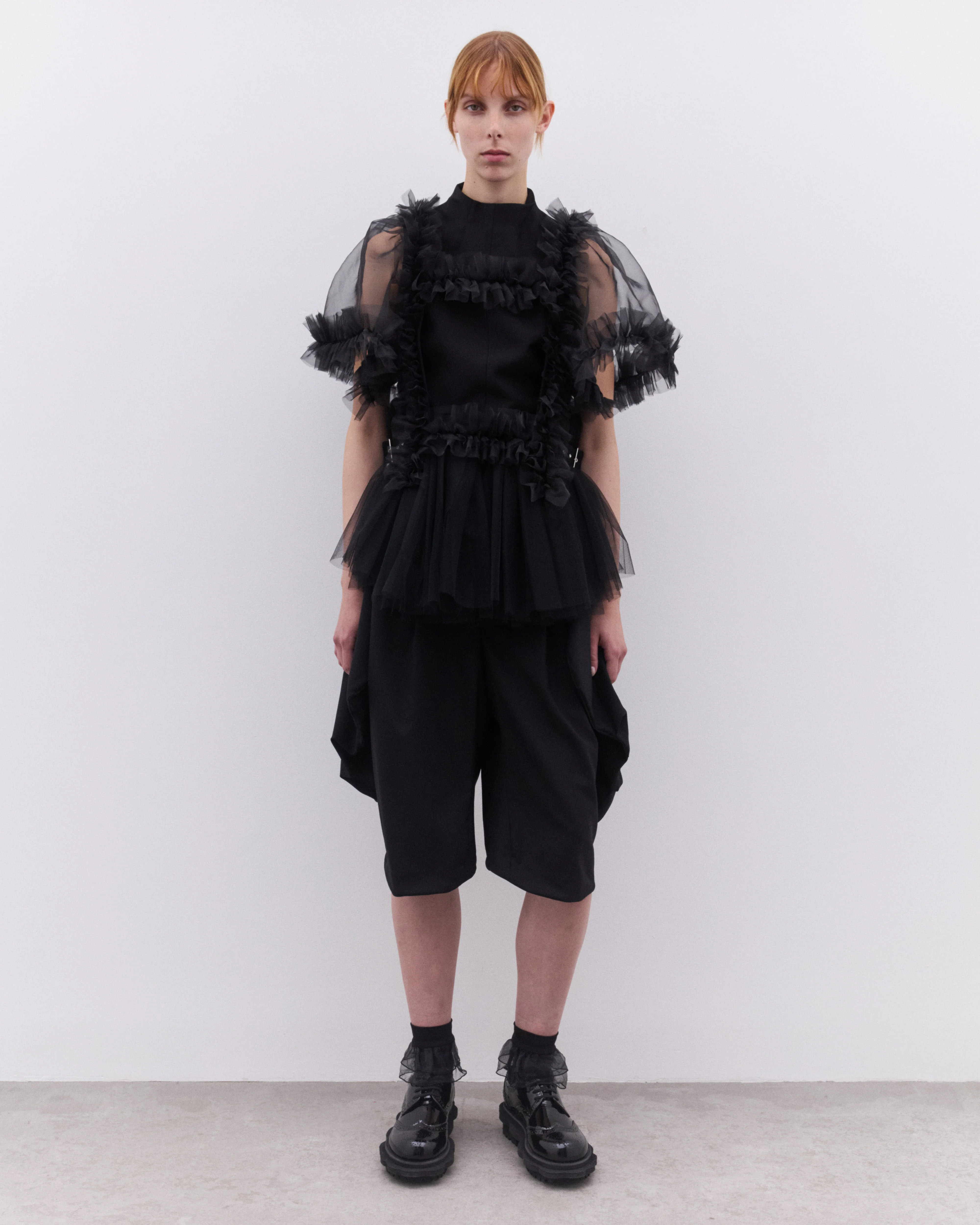 Noir Kei Ninomiya - Women’s Tulle Trim Top - (Black) - Image 6