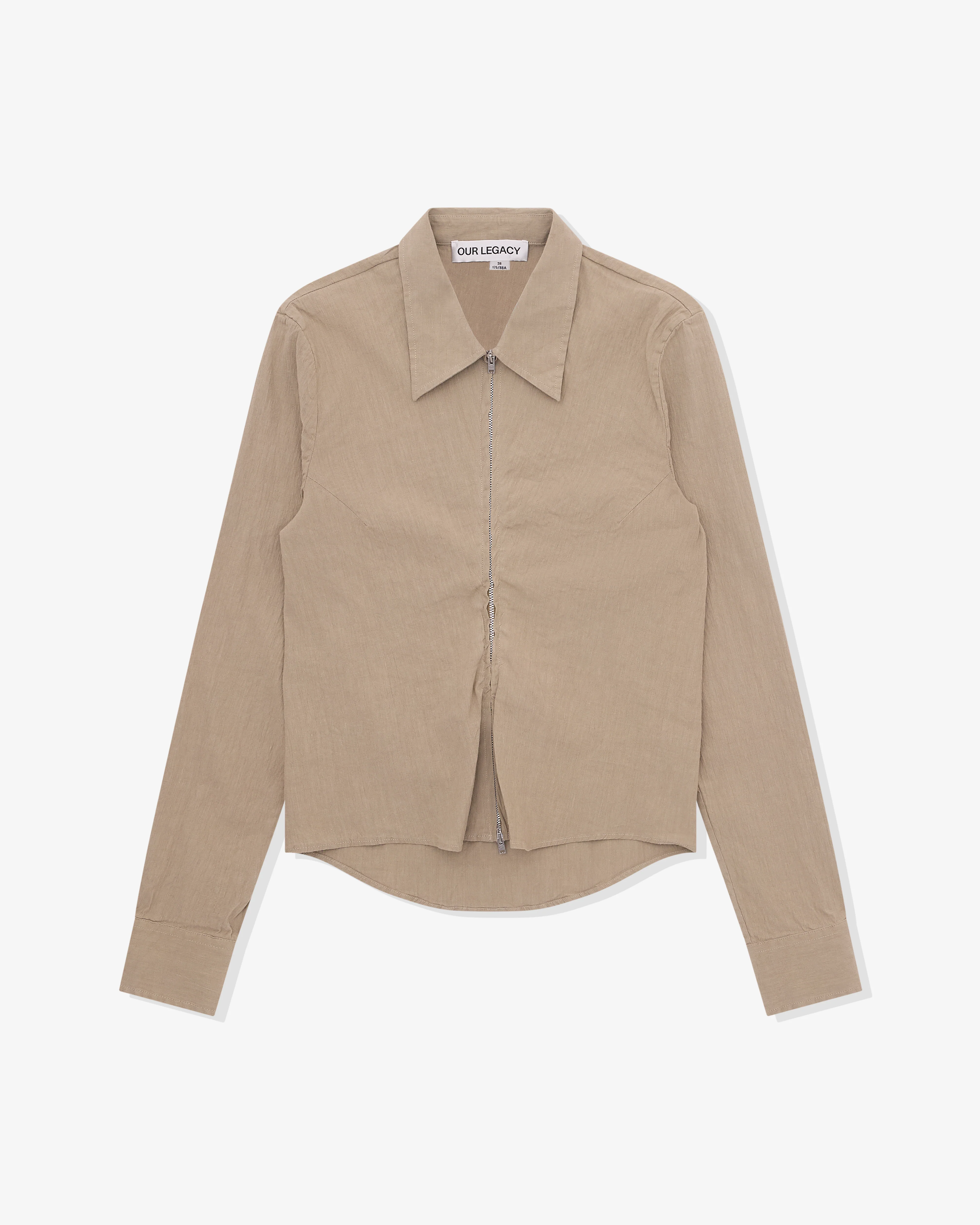 Our Legacy - Women’s Slim Zip Shirt - (Dry Grass Rugged Lincot)