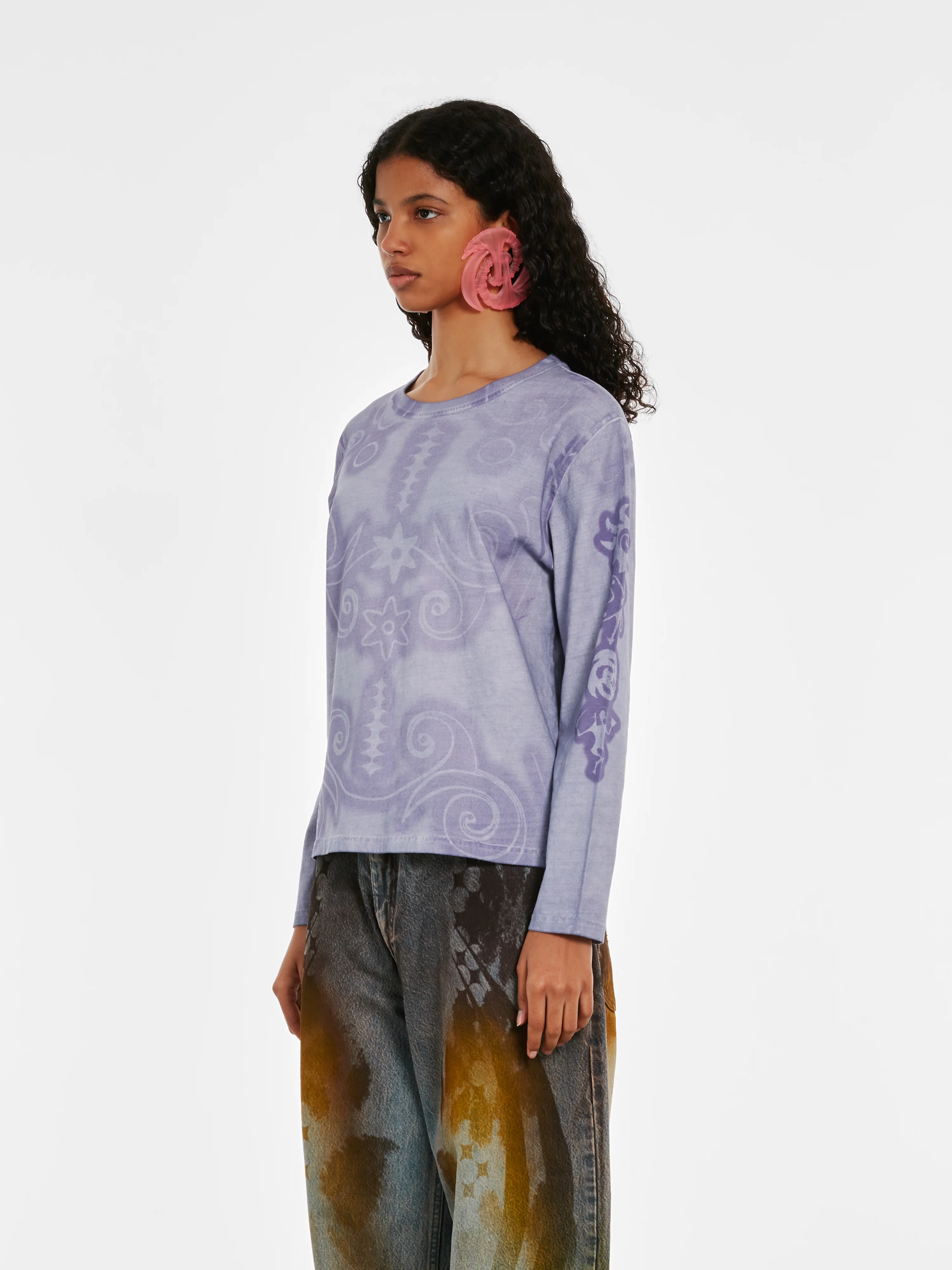 Paolina Russo - Women’s Cotton Long Sleeve Top - (Lilac) - Image 3