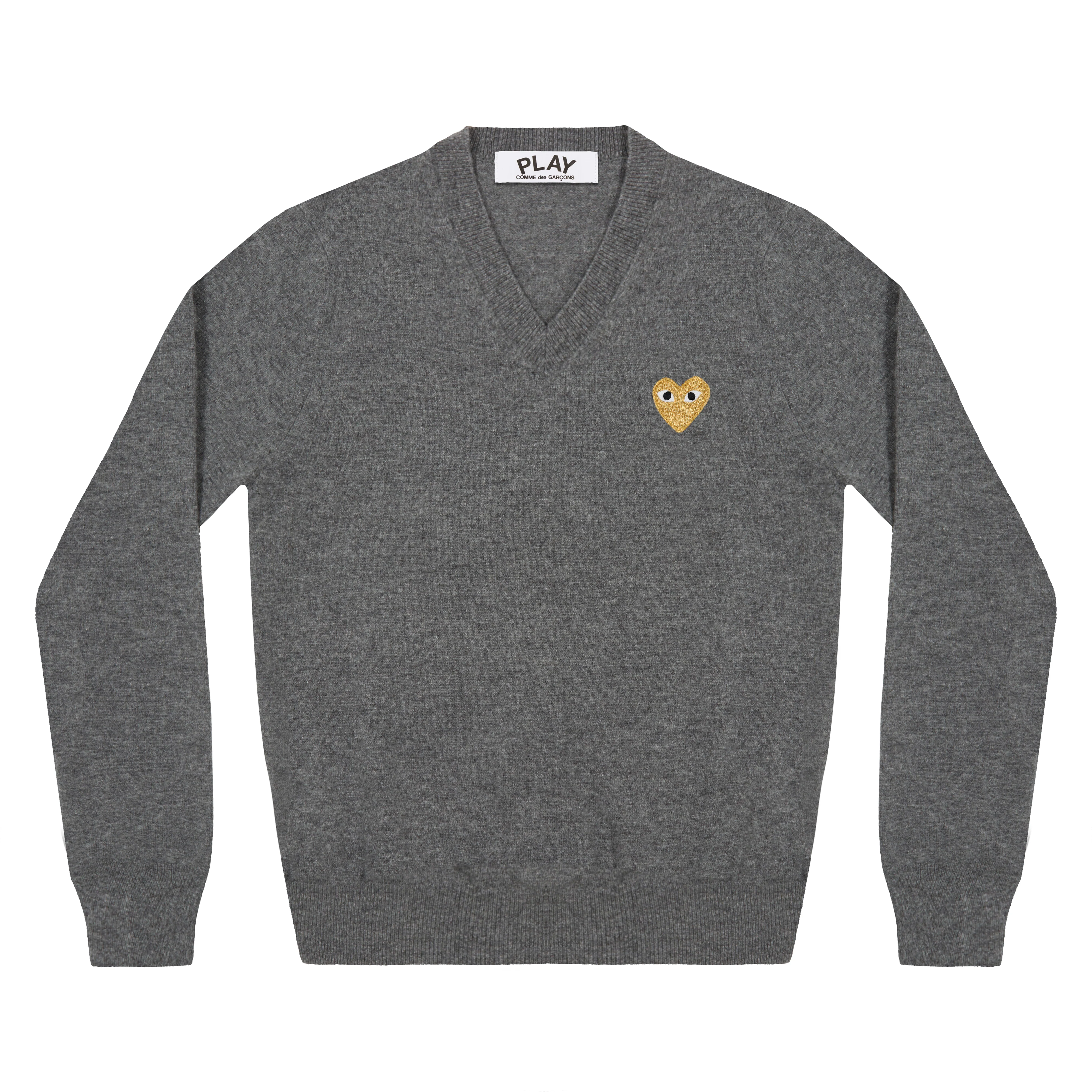 Play - Gold Heart V-Neck Sweater - (Mid Grey)