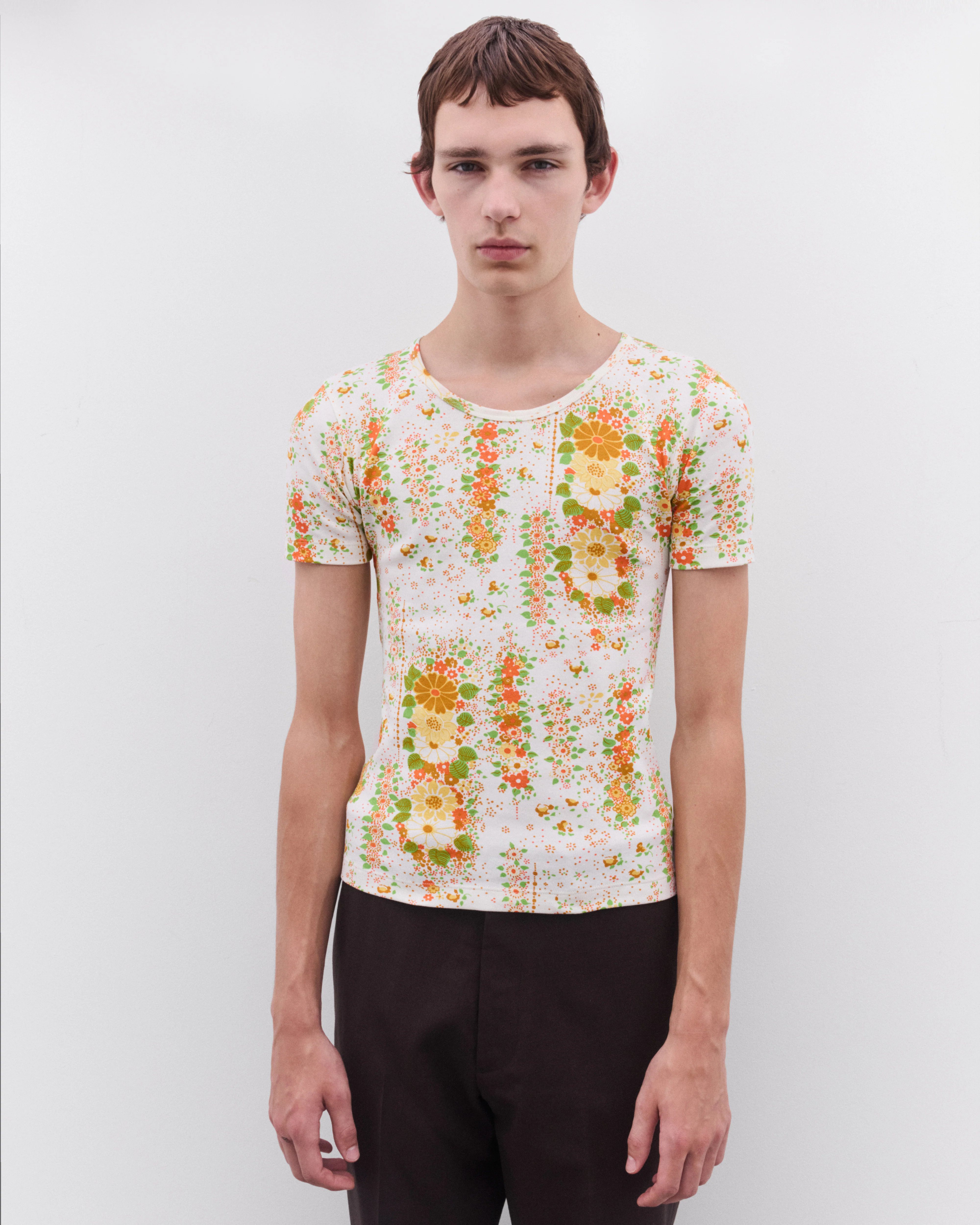 Prada - Men’s Floral T-Shirt - (Peach/Yellow) - Image 2