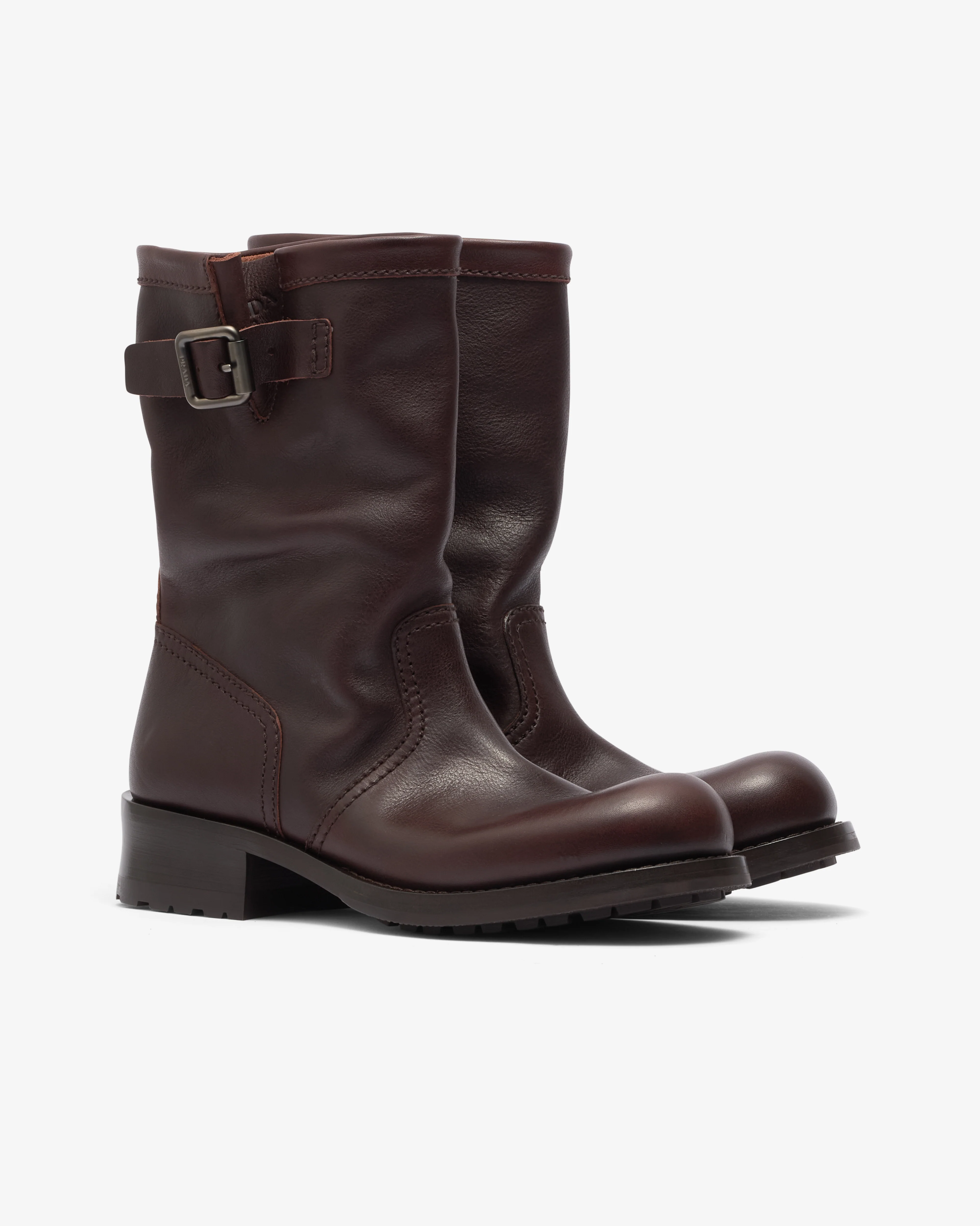 Prada - Women's Leather Mid-Calf Boots - (Dark Brown) - Image 4