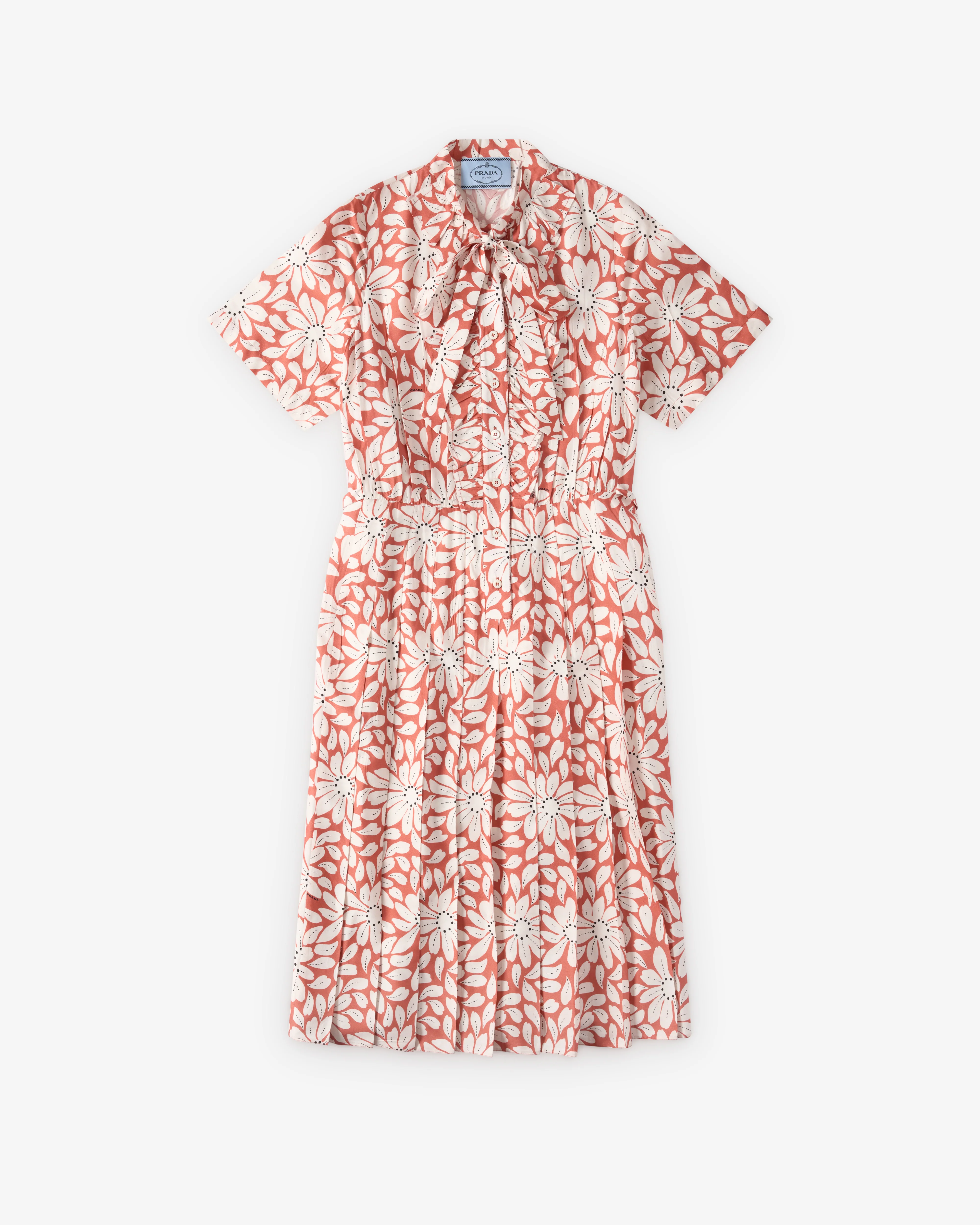 Prada - Women's Printed Pleated Pongé Dress - (Copper)