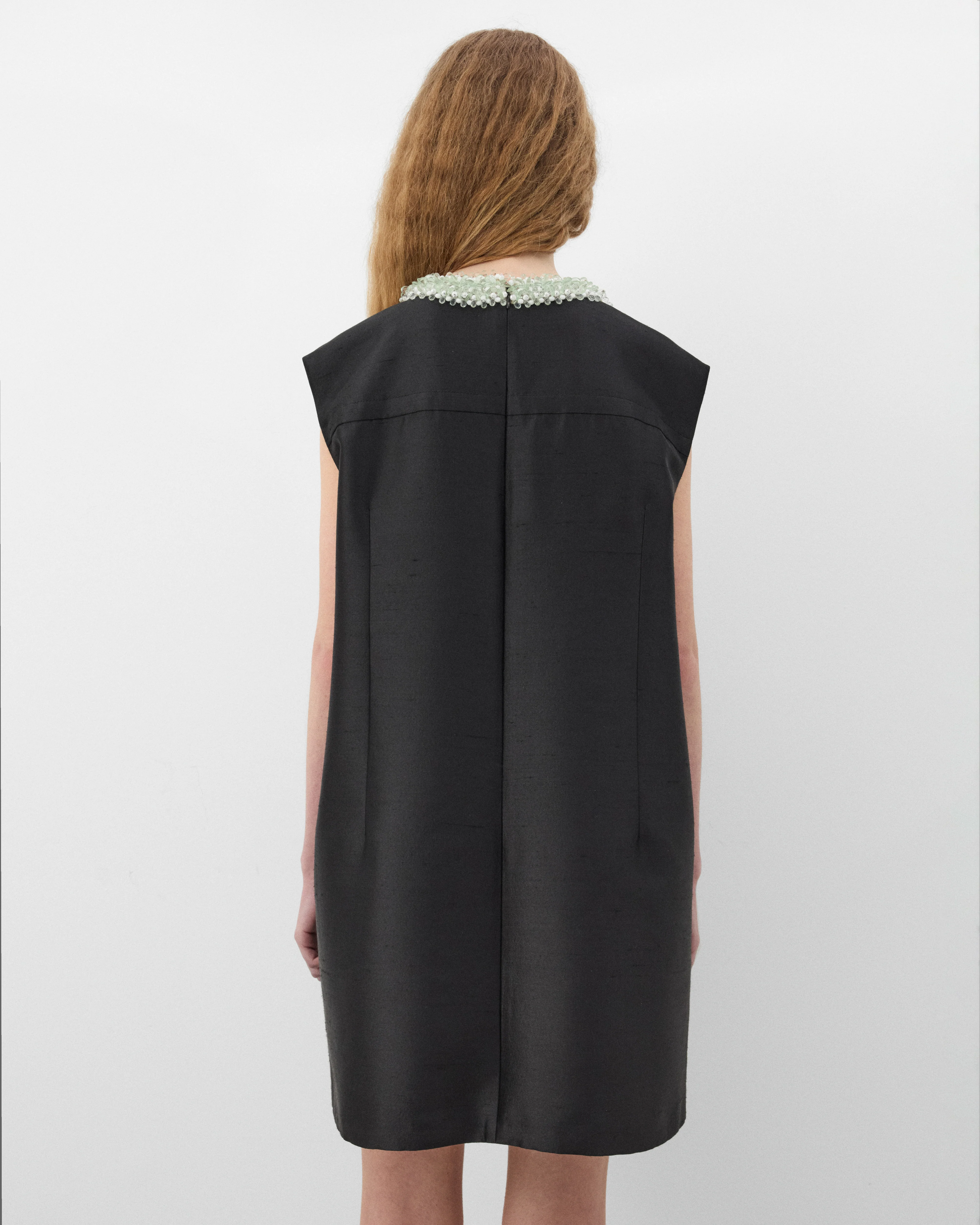 Prada  - Women's Embroidered Double Shantung Dress - (Black) - Image 4