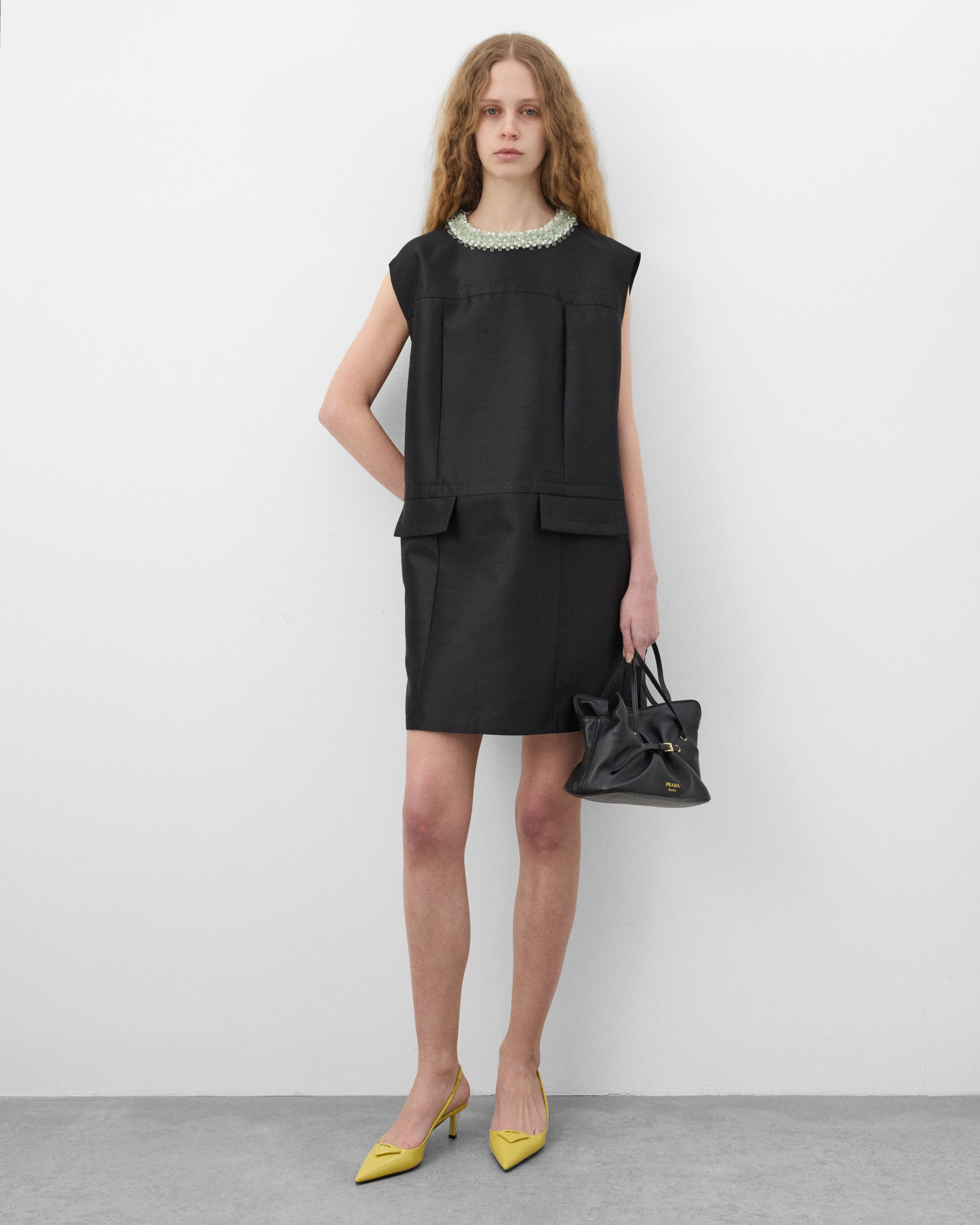 Prada  - Women's Embroidered Double Shantung Dress - (Black) - Image 6