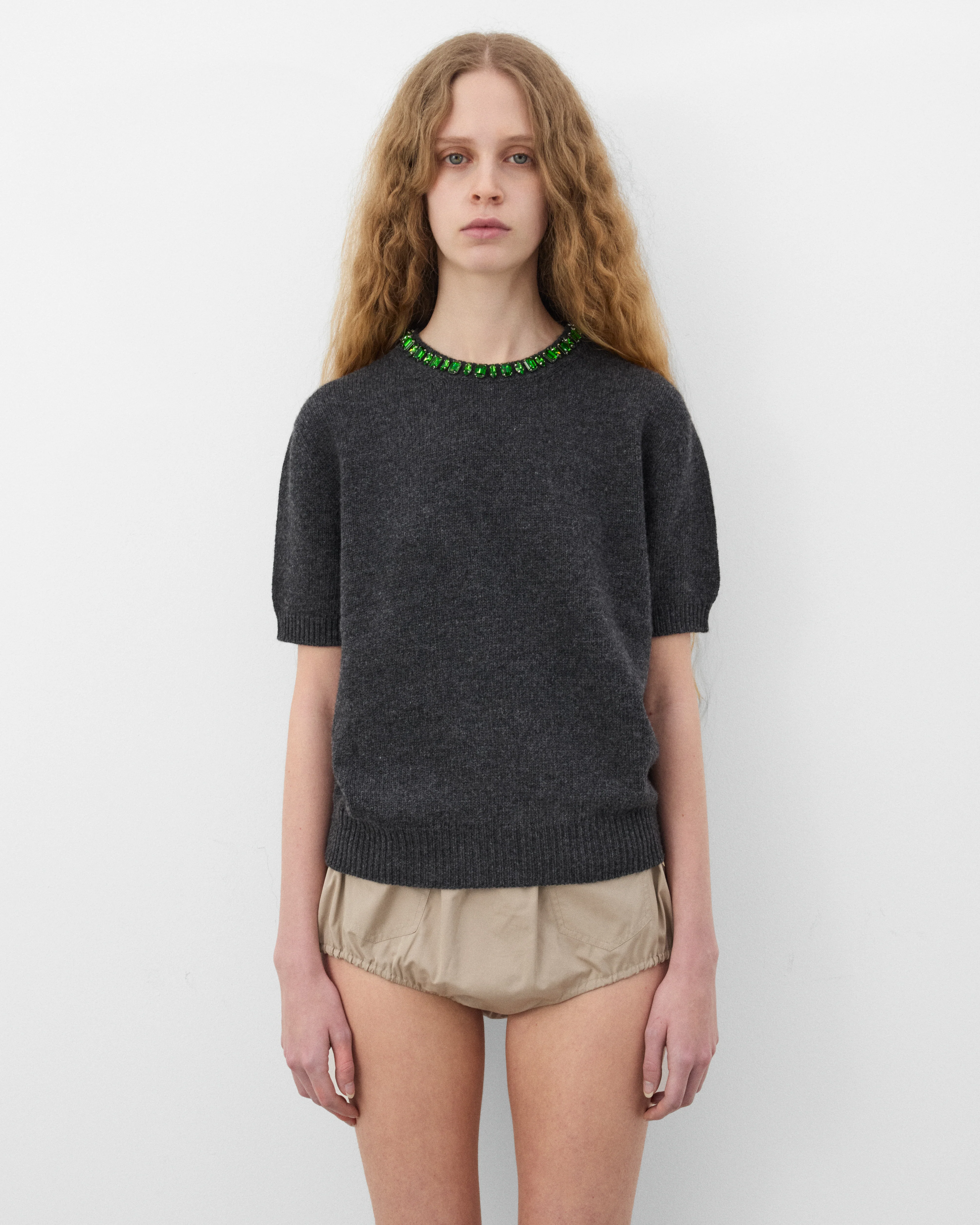 Prada - Women's Wool and Cashmere Crew-Neck Sweater - (Anthracite) - Image 3