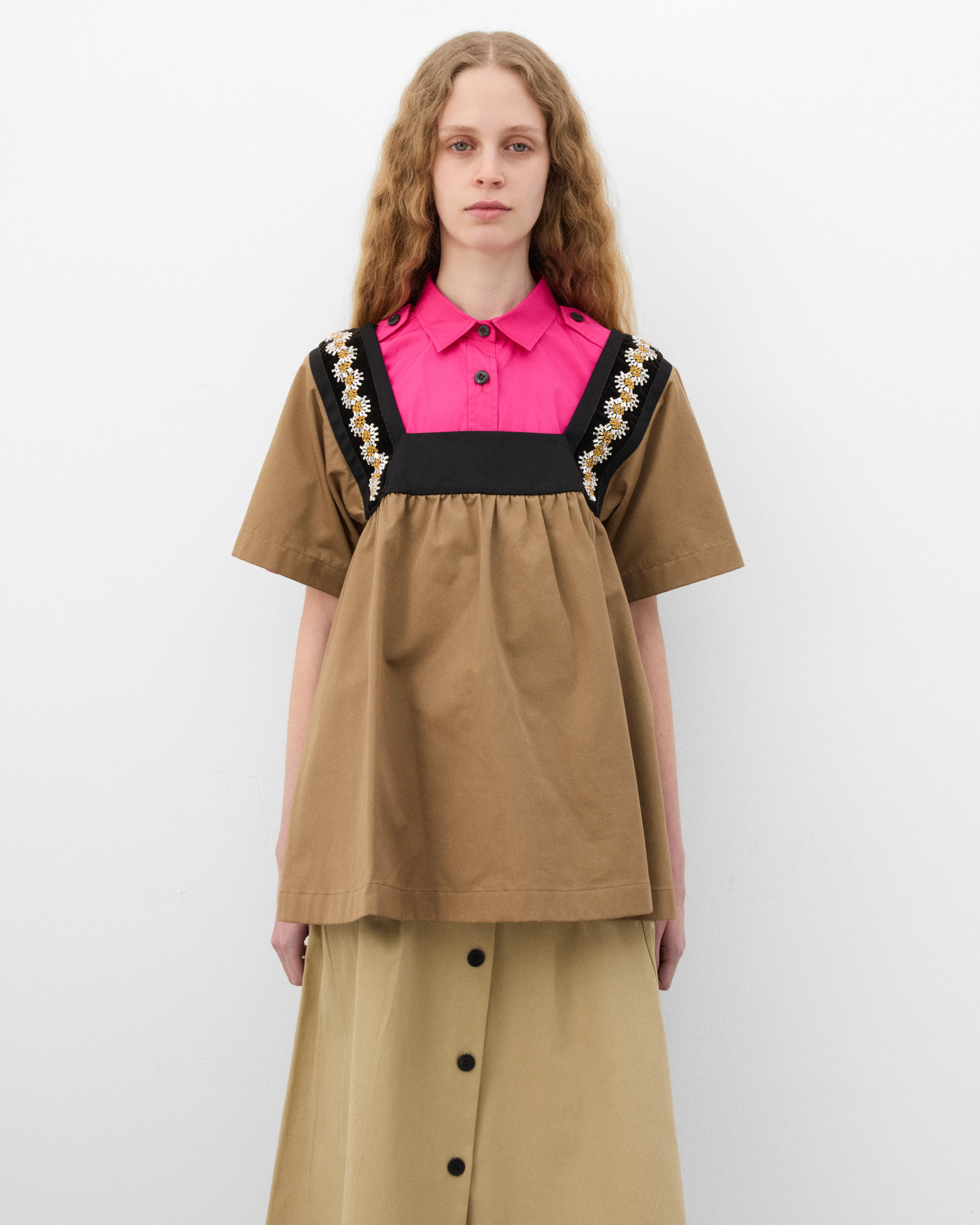 Prada  - Women's Embroidered Gabardine Top - (Cork Beige) - Image 3
