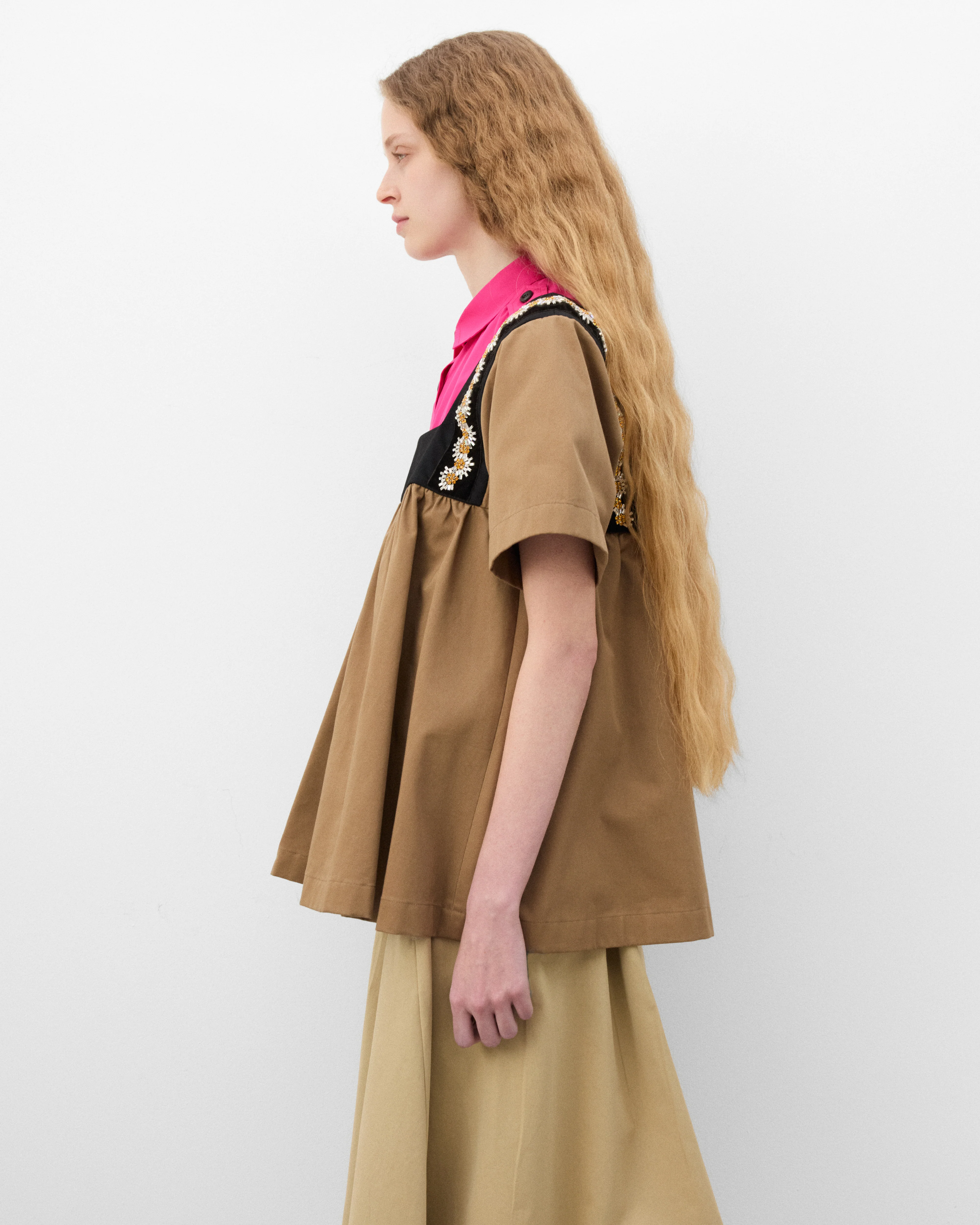 Prada  - Women's Embroidered Gabardine Top - (Cork Beige) - Image 4