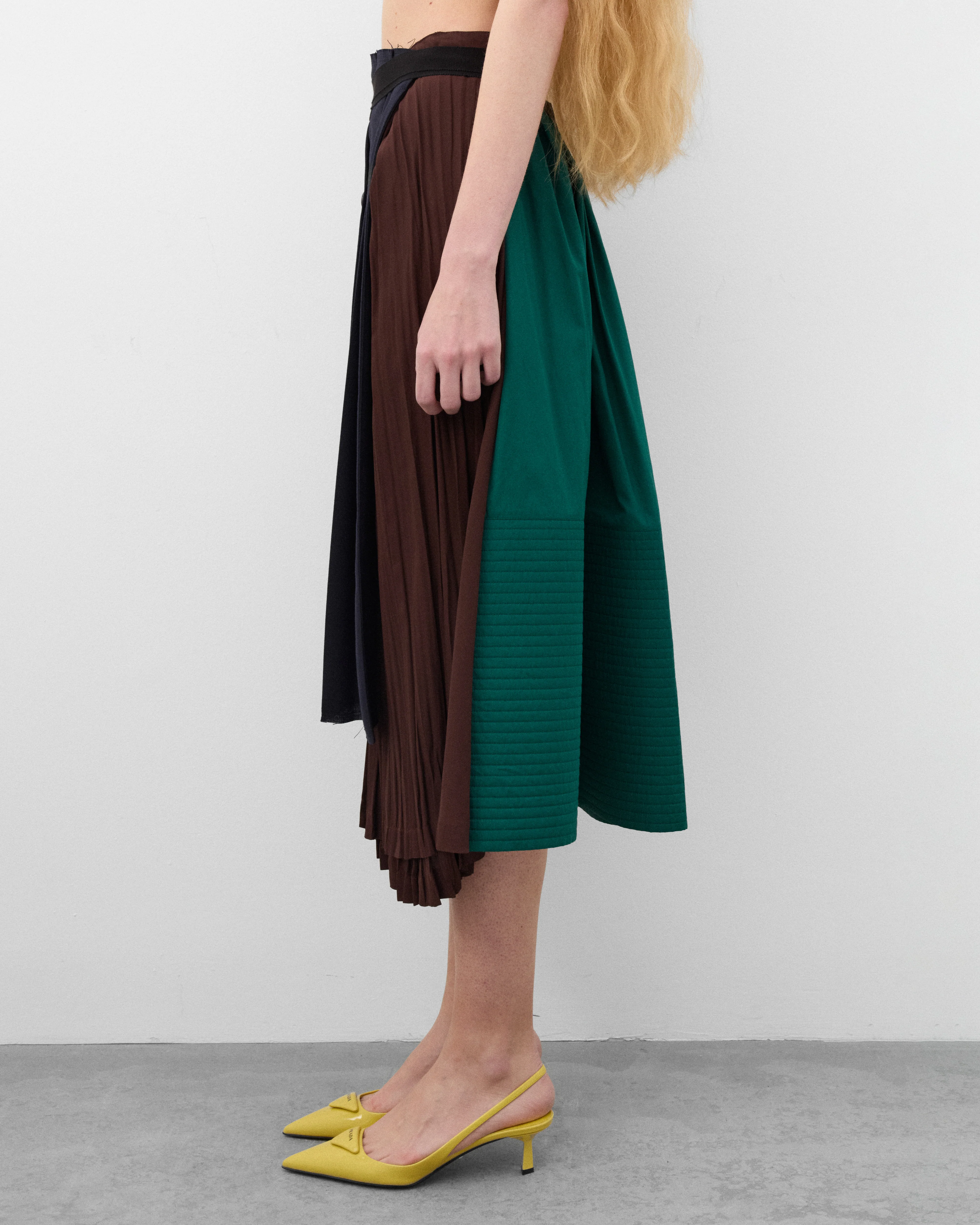 Prada  - Women's Rush Stitch Patchwork Skirt - (Navy) - Image 4