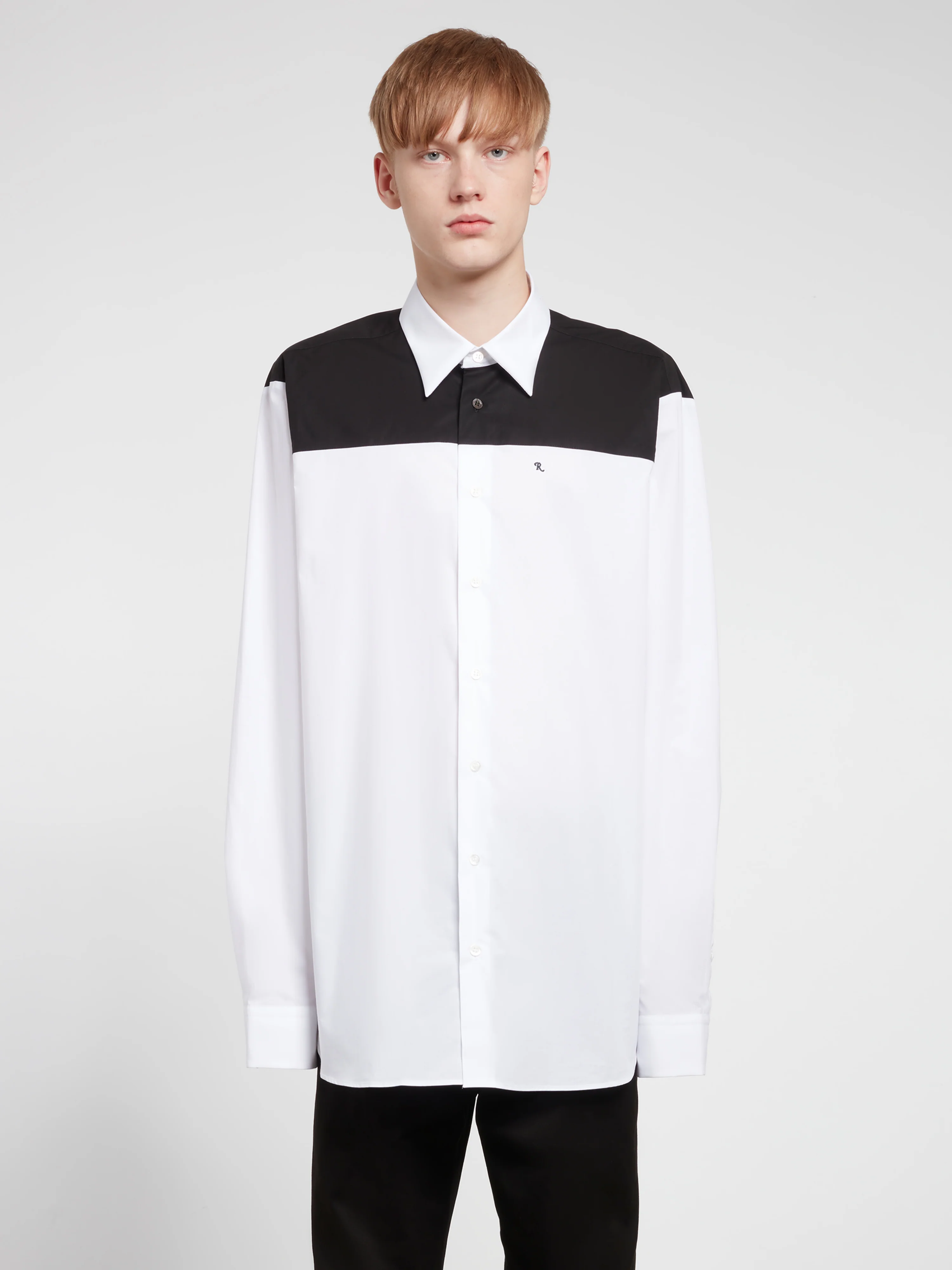 Raf Simons - Men’s Bicolour Americano Shirt - (White/Black) - Image 2