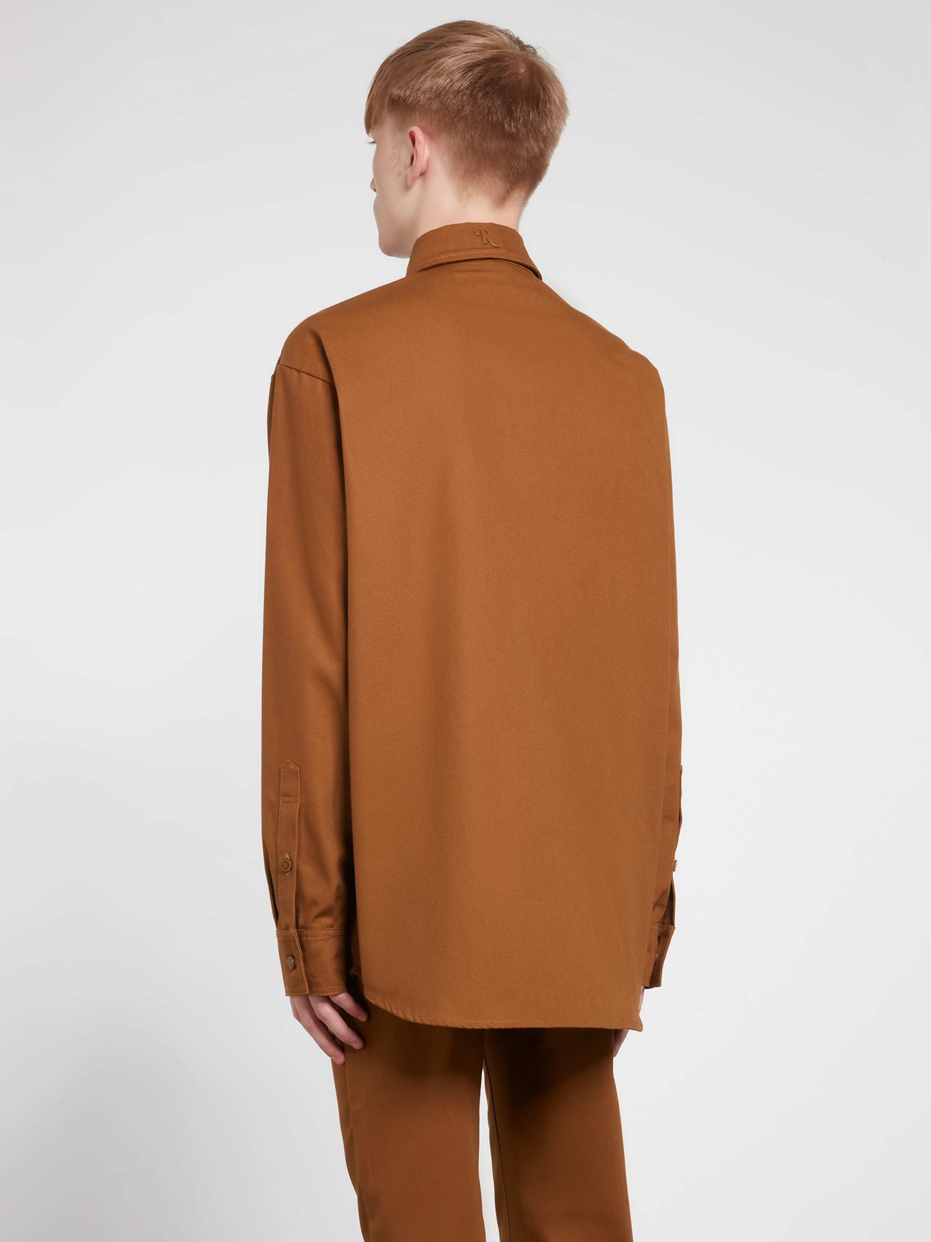 Raf Simons - Men’s Straight Fit Denim Shirt With R Pin - (Dark Brown) - Image 4