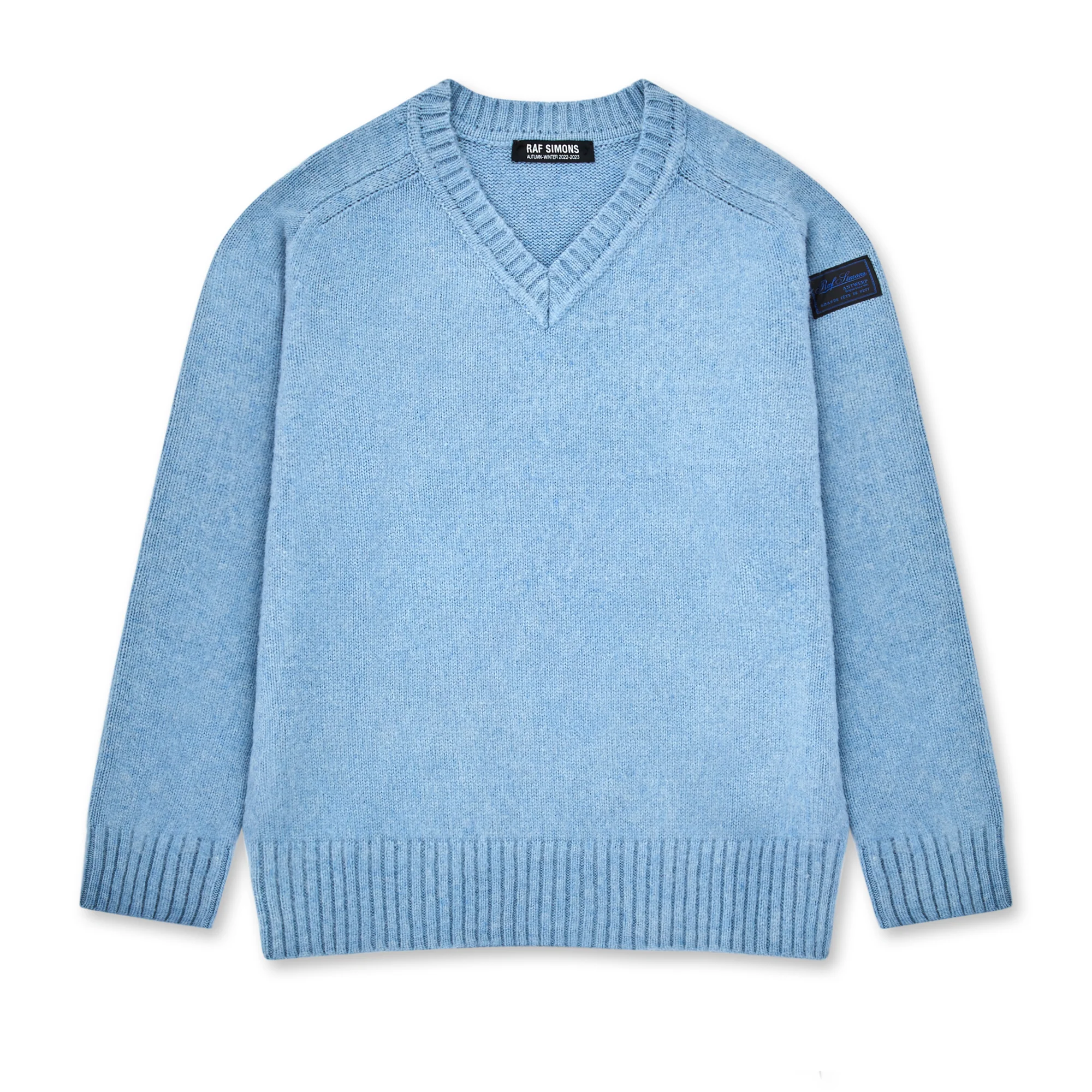 Raf Simons - Men’s Striped Hammer Sleeve V-Neck Sweater - (Electric Blue)