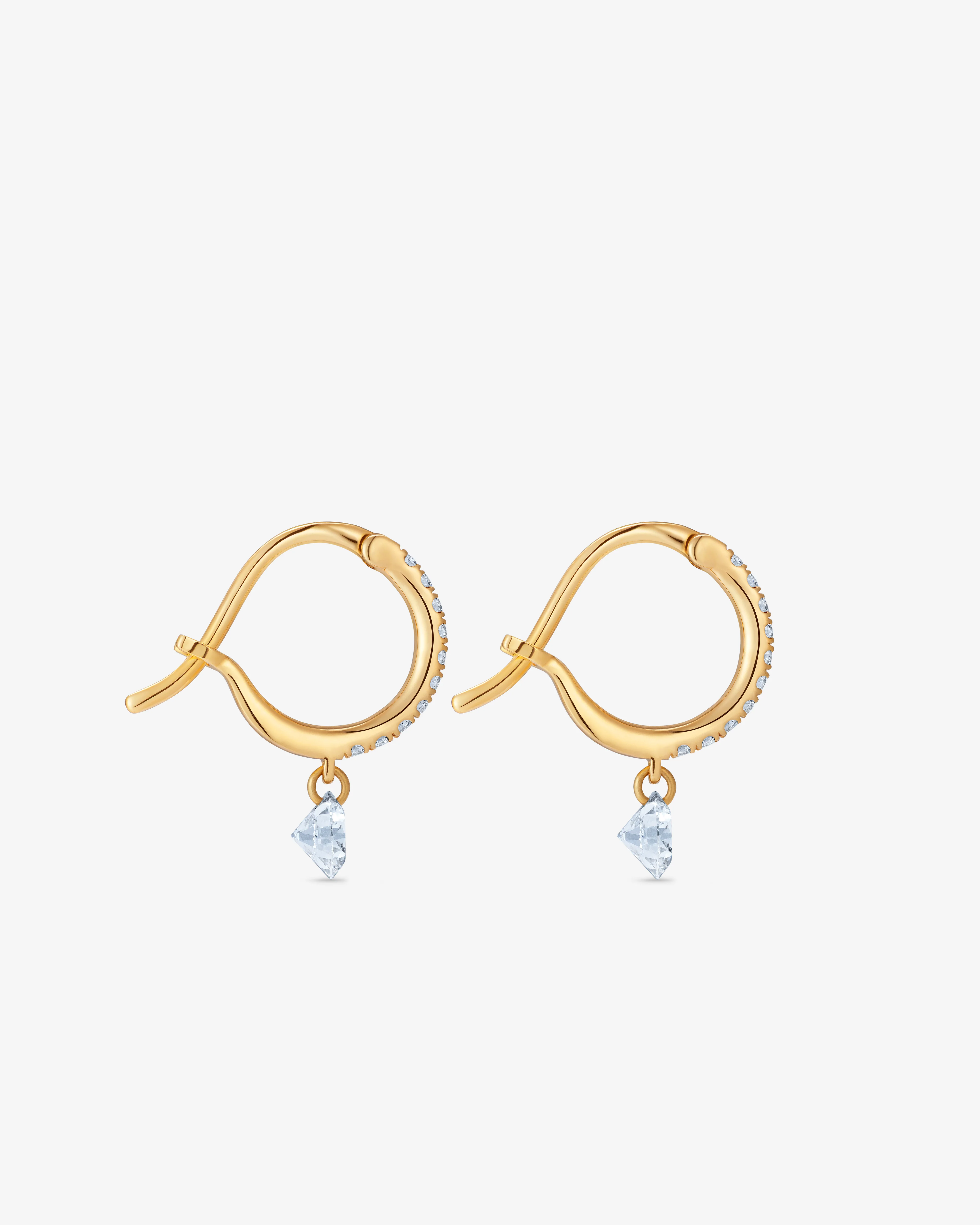 Raphaele Canot - Diamond Pave Mini Hoops with Set Free Diamonds - (Yellow Gold) - Image 3