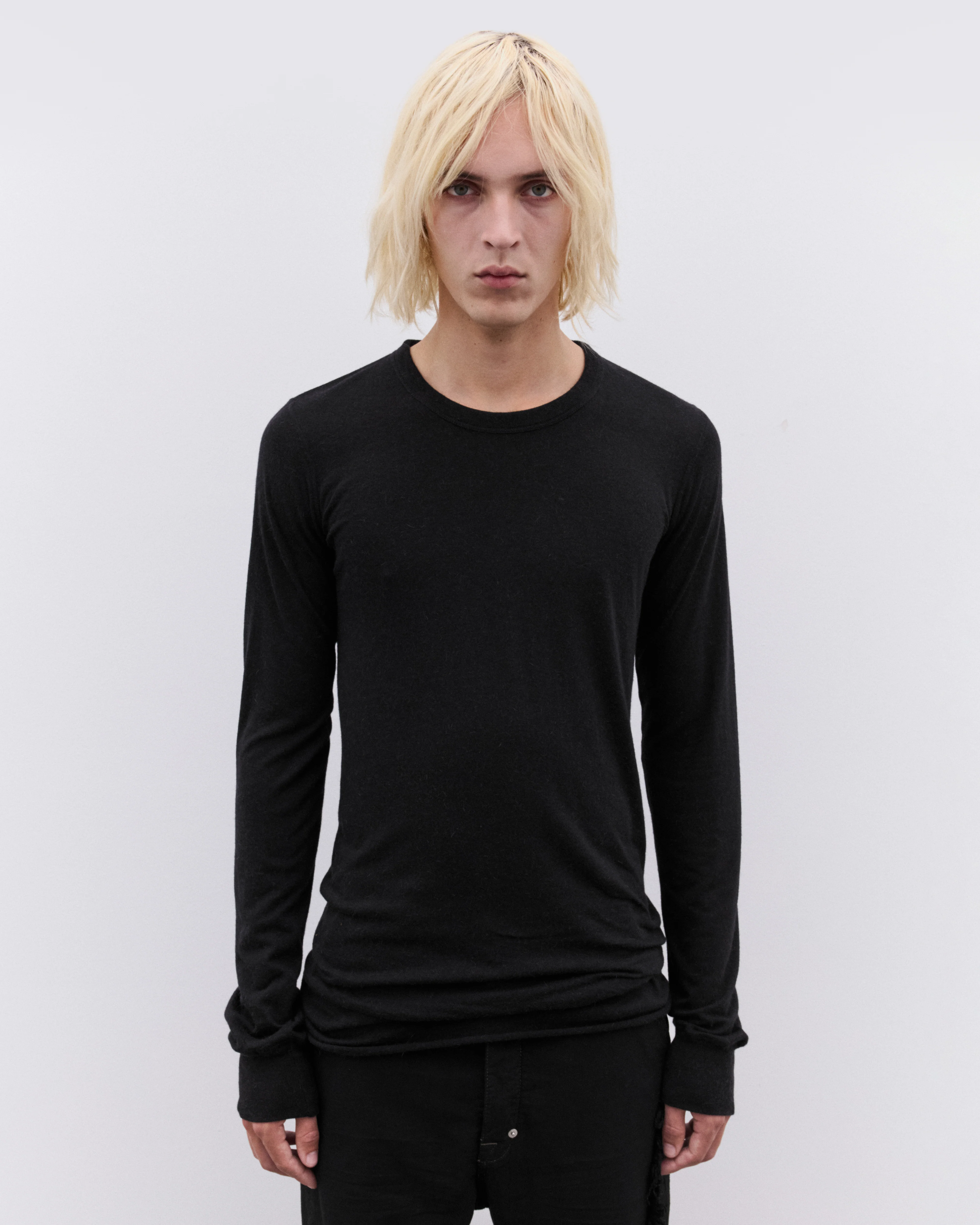 Rick Owens - Men’s Basic Knit Long Sleeve T-Shirt - (Black) - Image 3