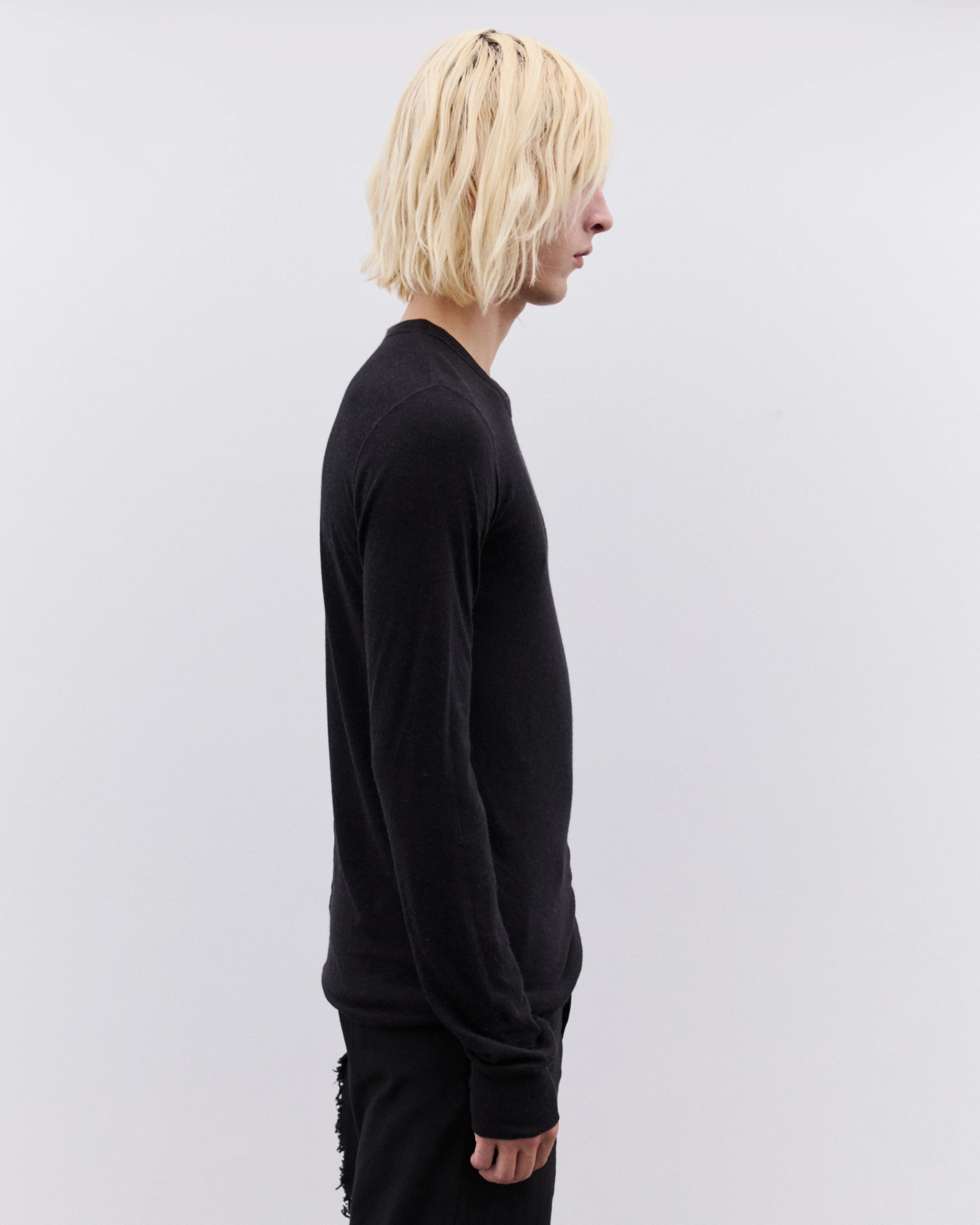 Rick Owens - Men’s Basic Knit Long Sleeve T-Shirt - (Black) - Image 4