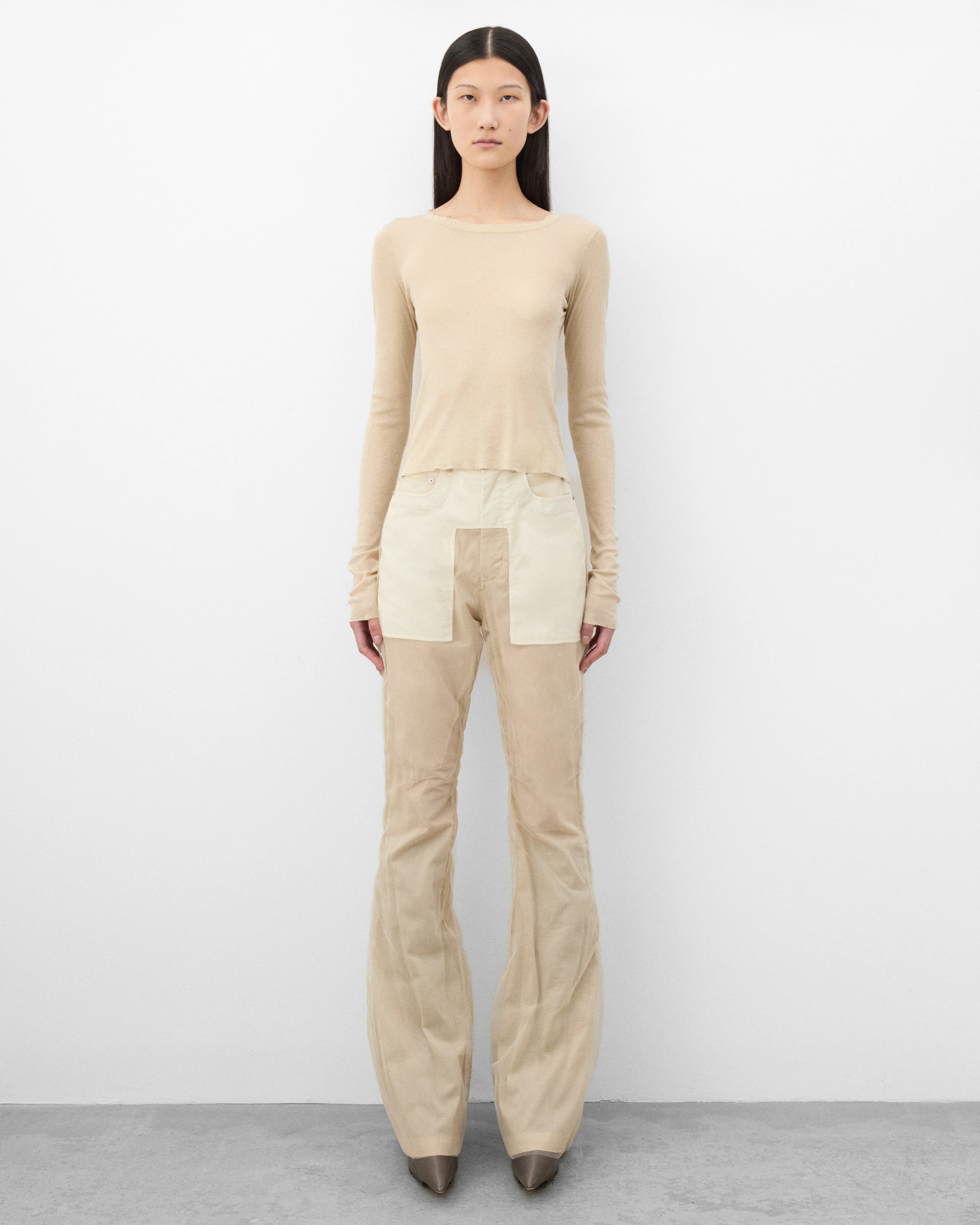 Rick Owens - Women's Cropped Rib LS Knit - (Sand) - Image 6