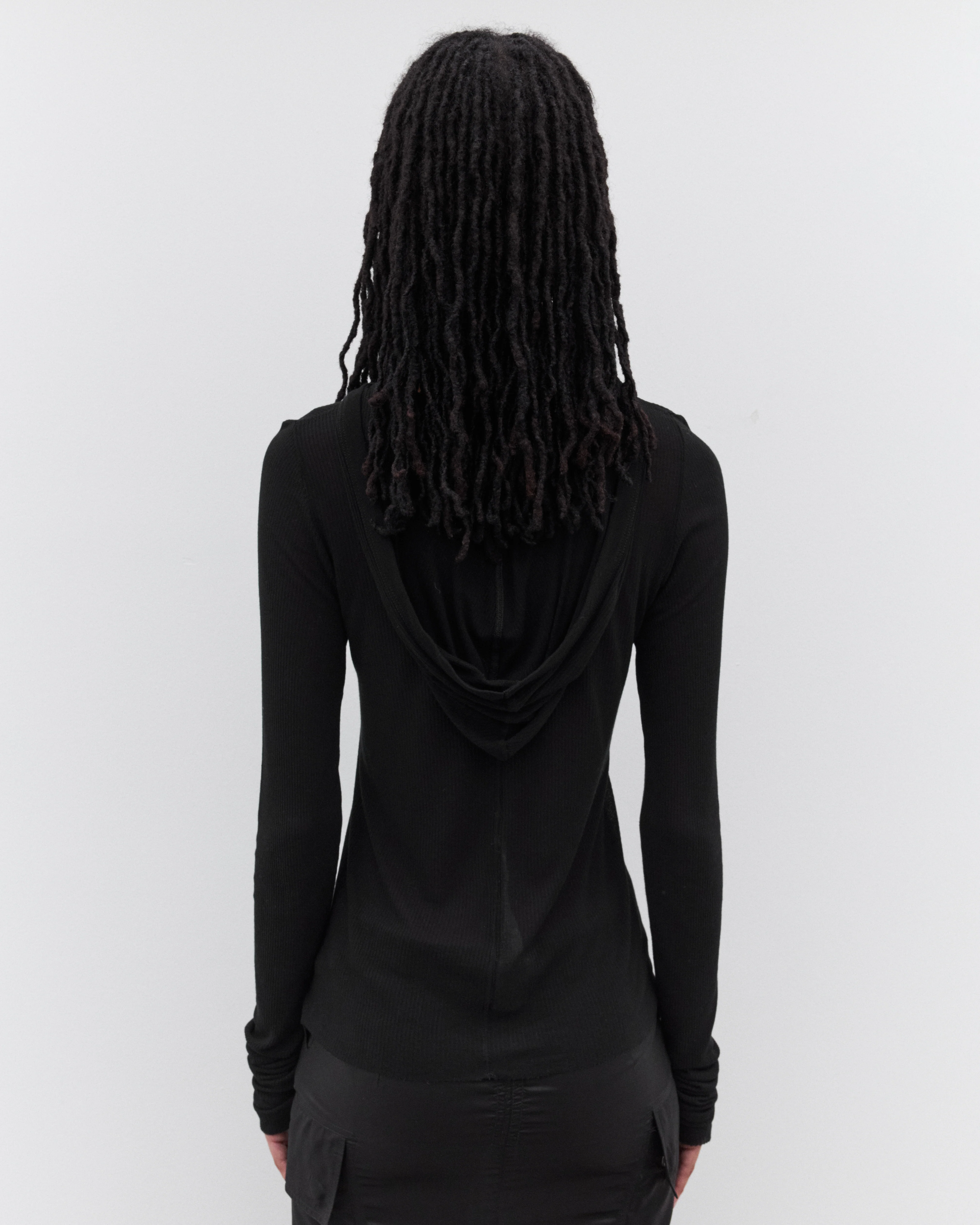 Rick Owens - Women’s Cropped Hooded Rib Long Sleeve T-Shirt - (Black) - Image 5