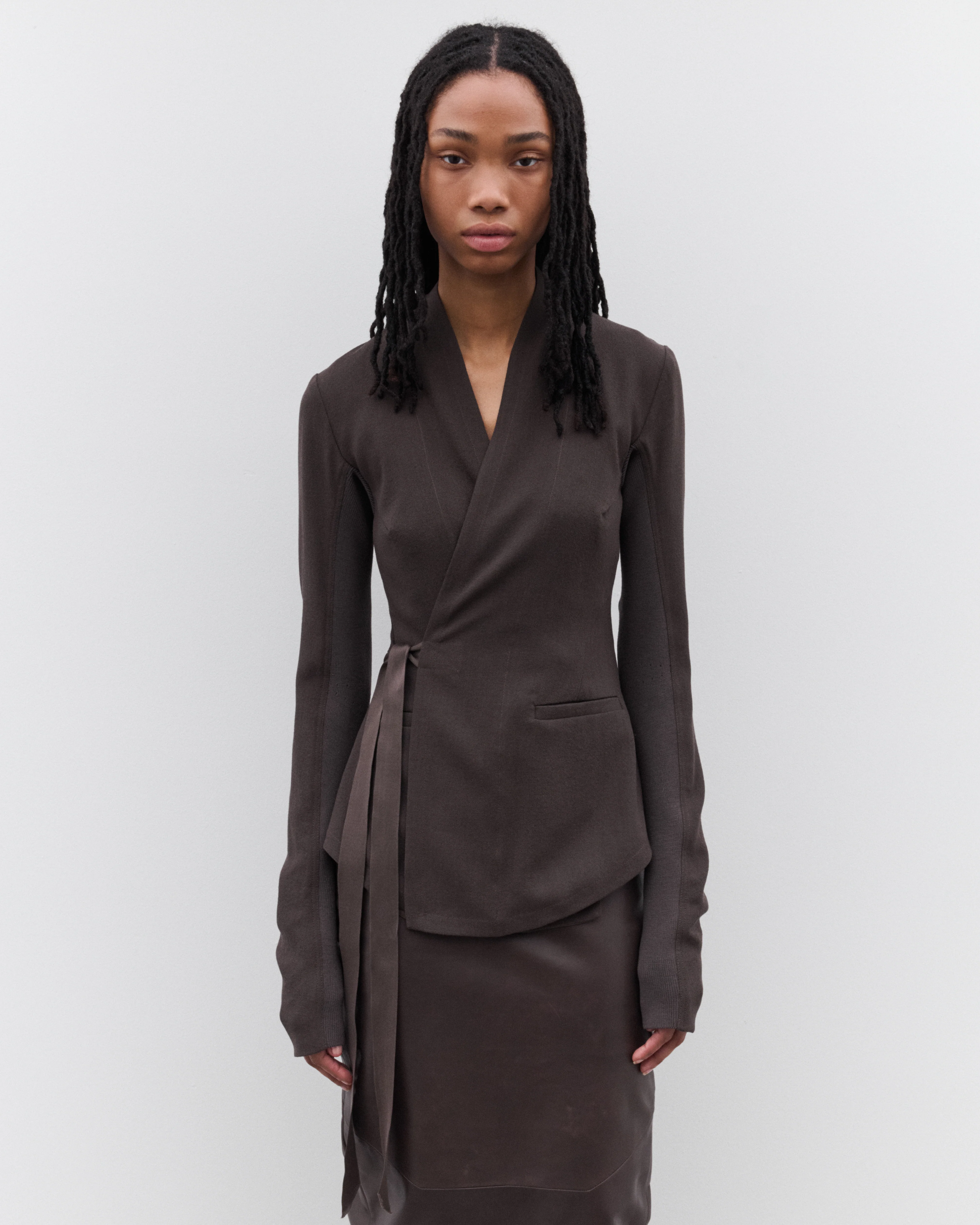 Rick Owens - Women’s Wrap Woven Jacket - (Dark Dust) - Image 3