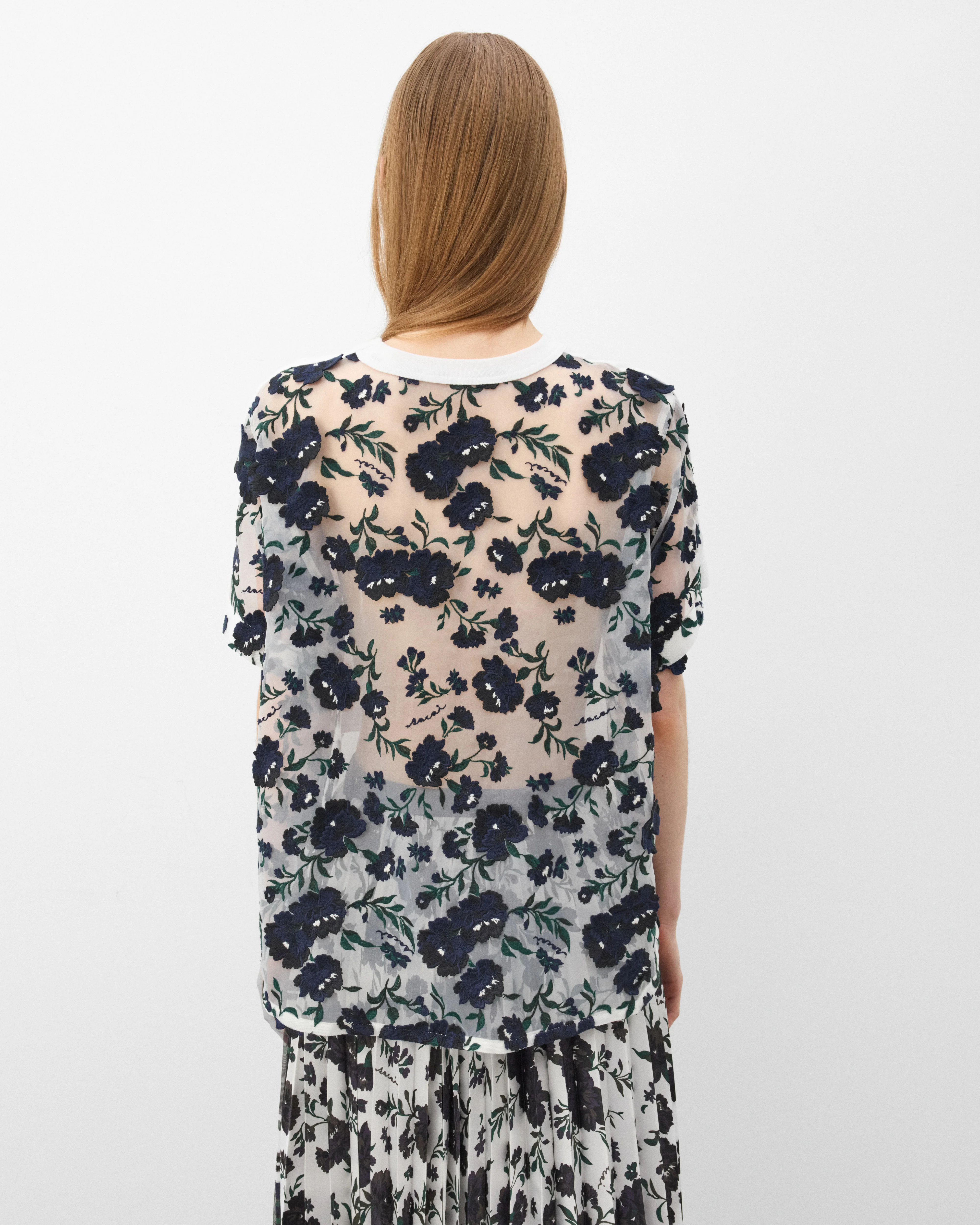 Sacai  - Women's Floral T-Shirt - (White/Black) - Image 5