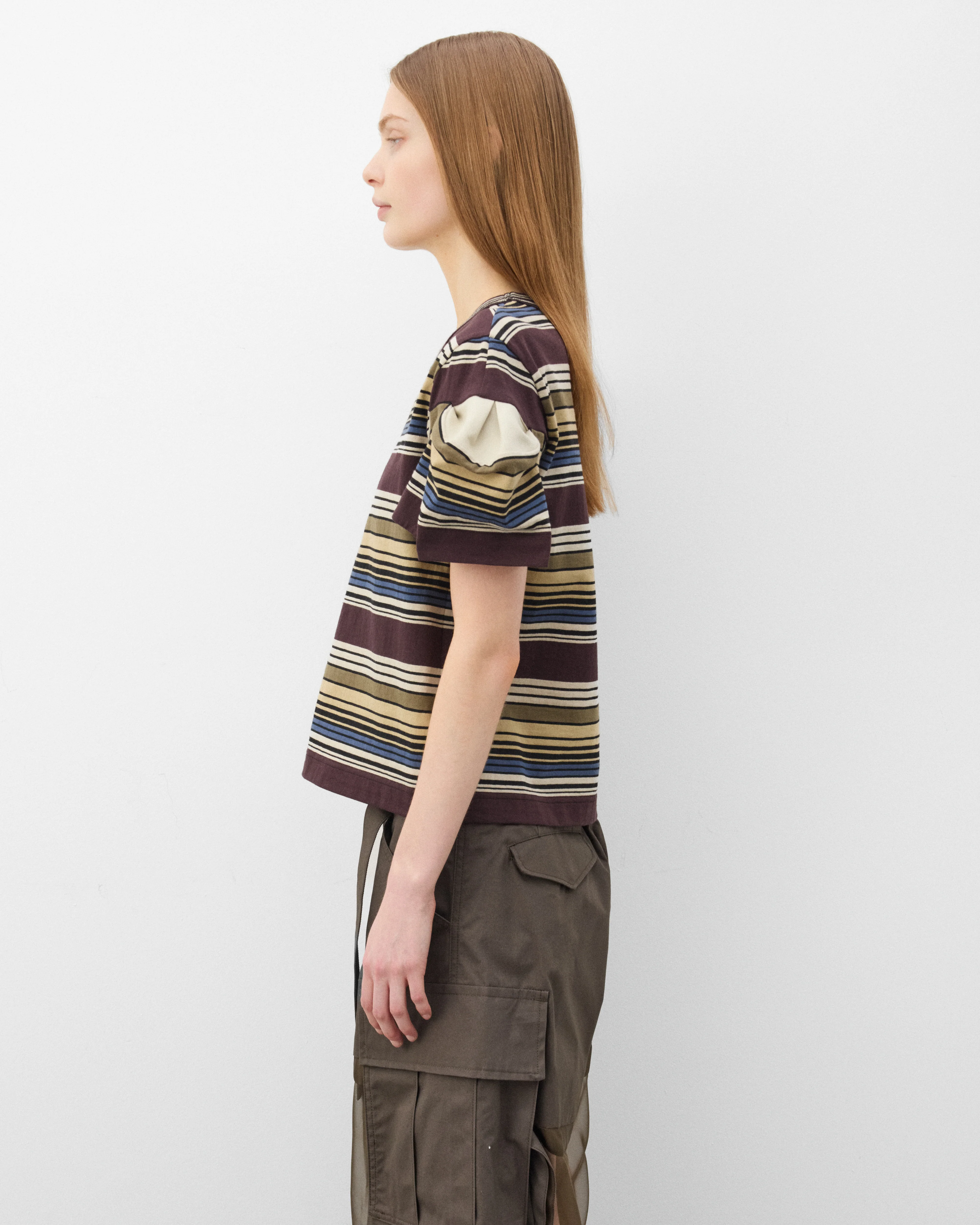 sacai - Women's Horizontal Stripe T-Shirt - (Brown) - Image 4