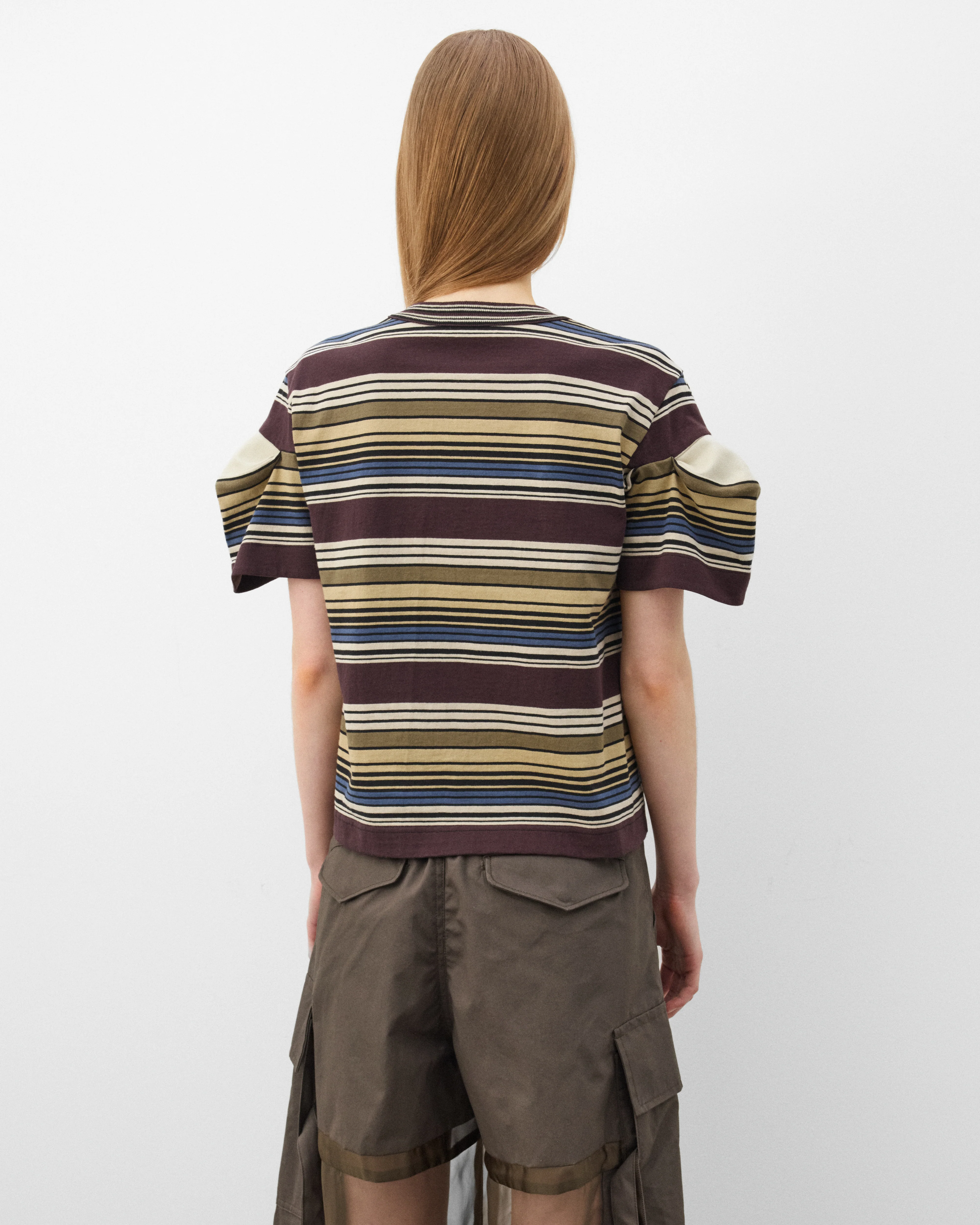 sacai - Women's Horizontal Stripe T-Shirt - (Brown) - Image 5