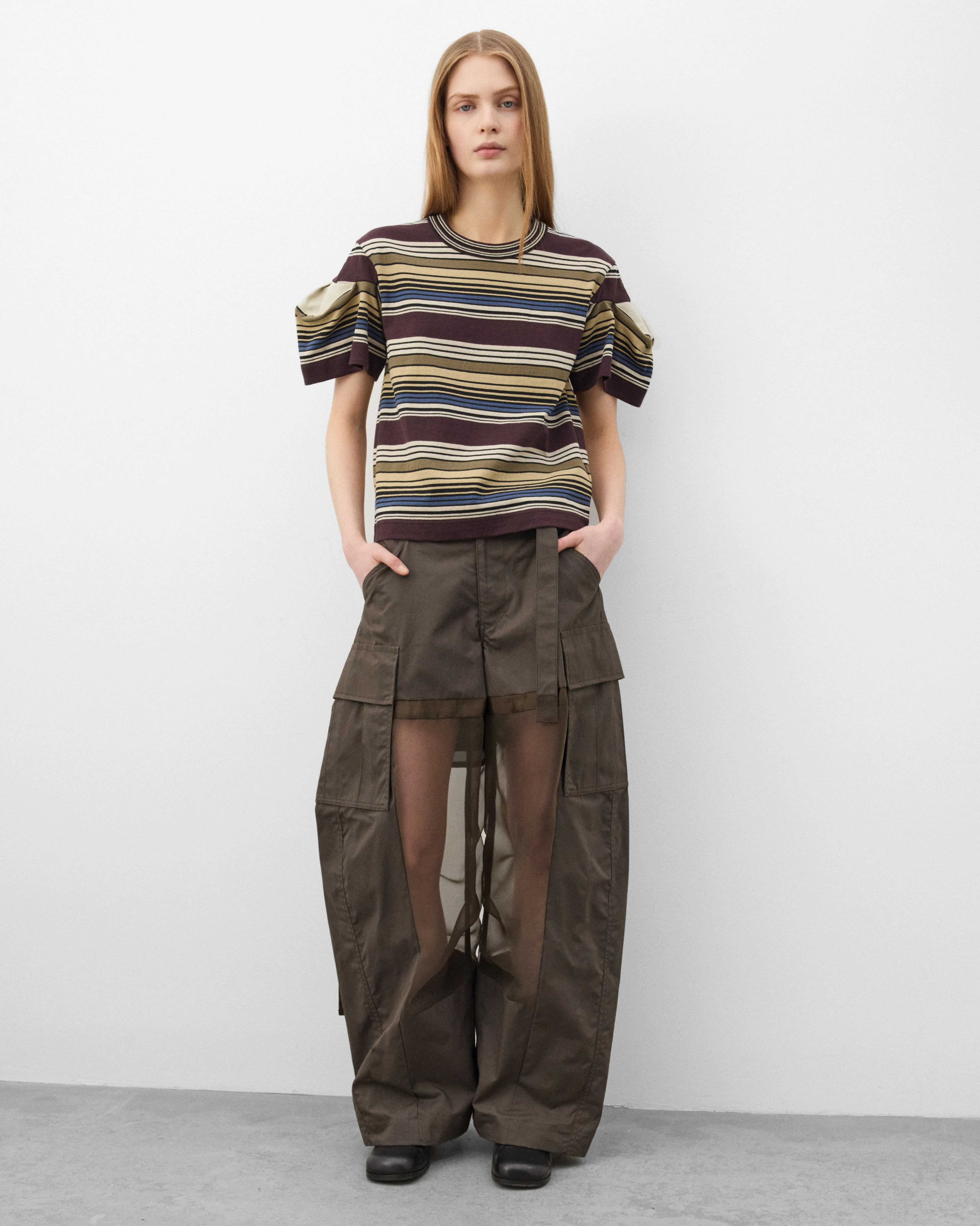 sacai - Women's Horizontal Stripe T-Shirt - (Brown) - Image 6
