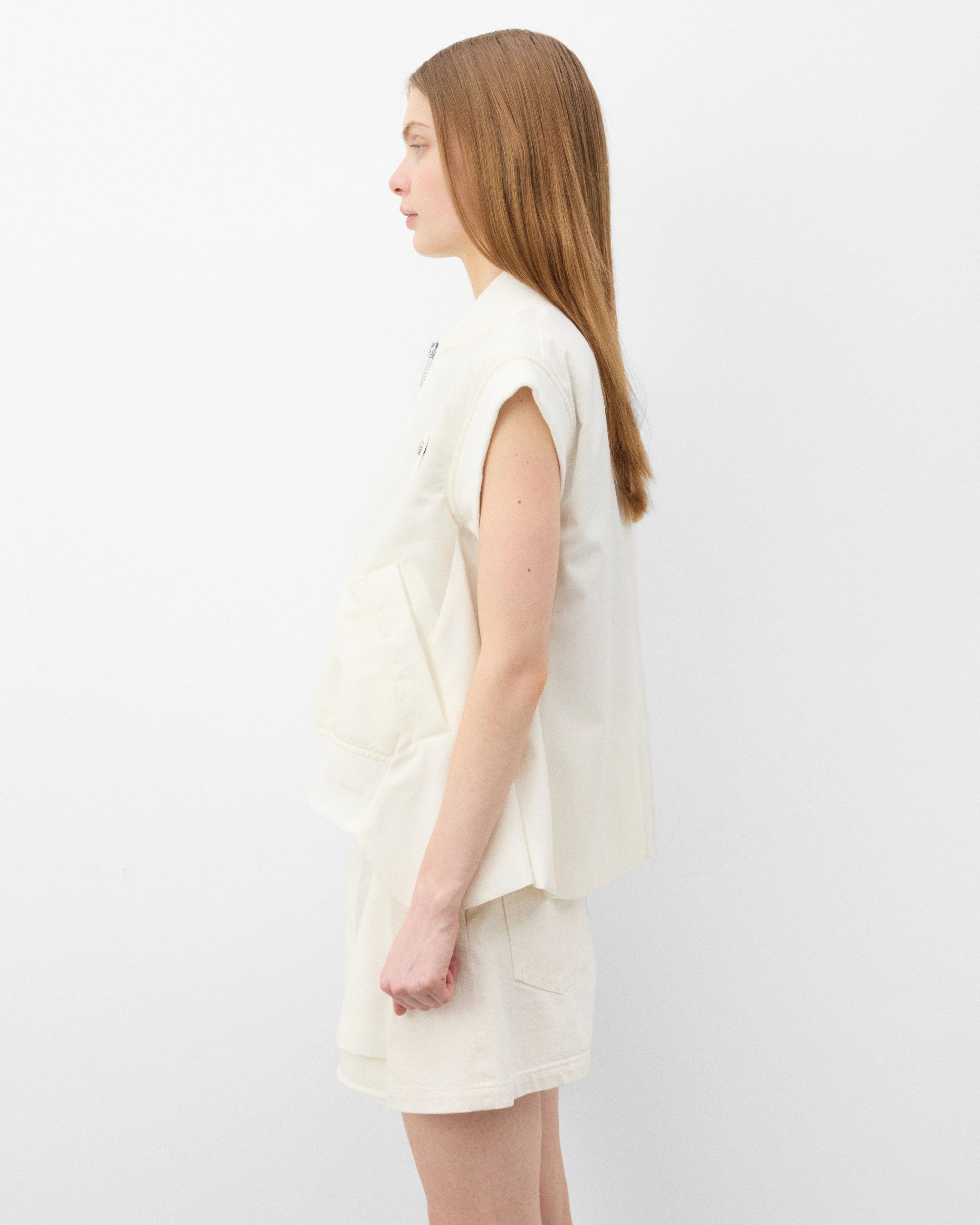 Sacai  - Women's Nylon Twill X Wool Suiting Vest - (Ivory) - Image 3