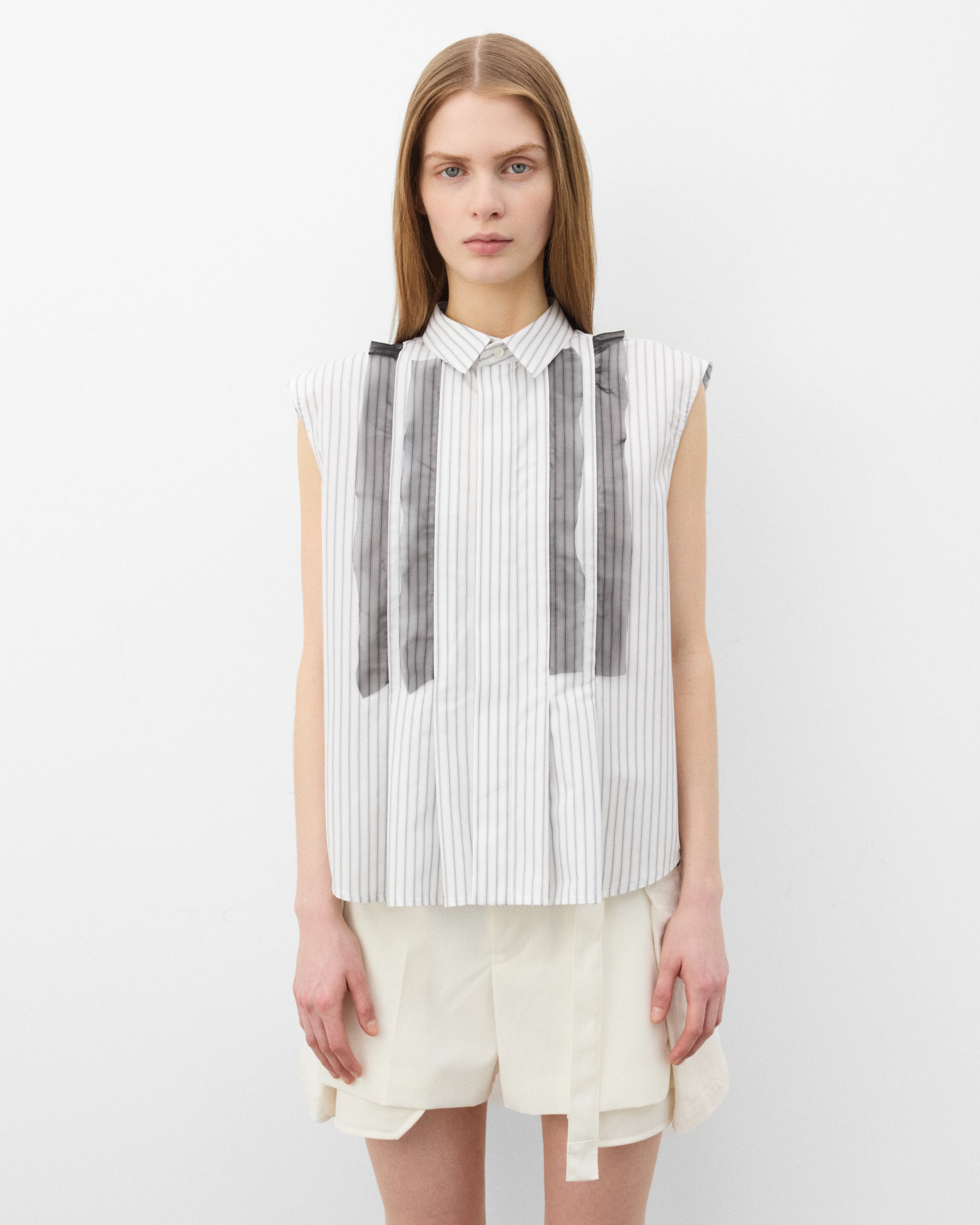 Sacai - Women's Poplin Shirt - (Off White Stripe) - Image 3