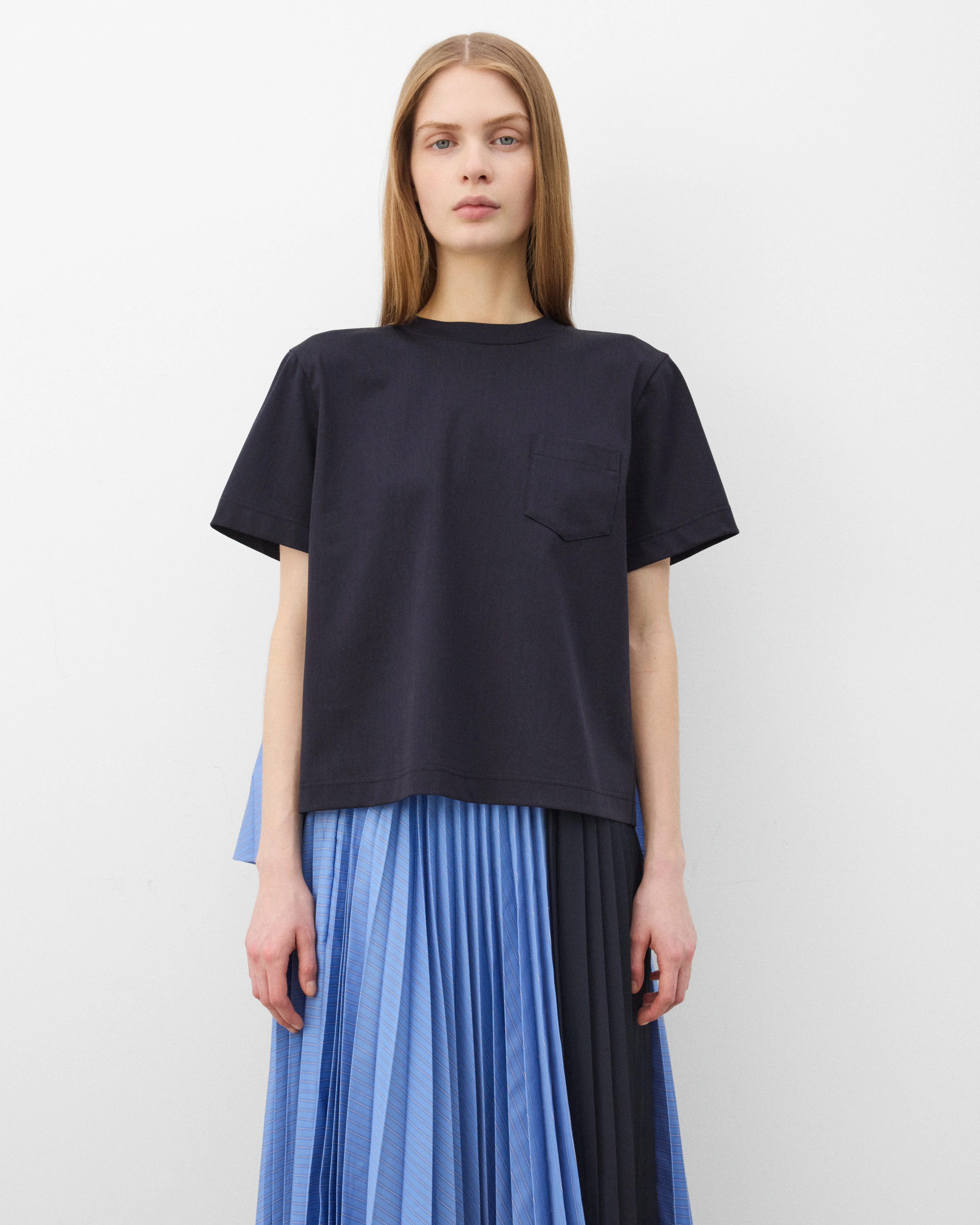 Sacai  - Women's Poplin X Cotton Jersey T-Shirt - (Black/Blue) - Image 3