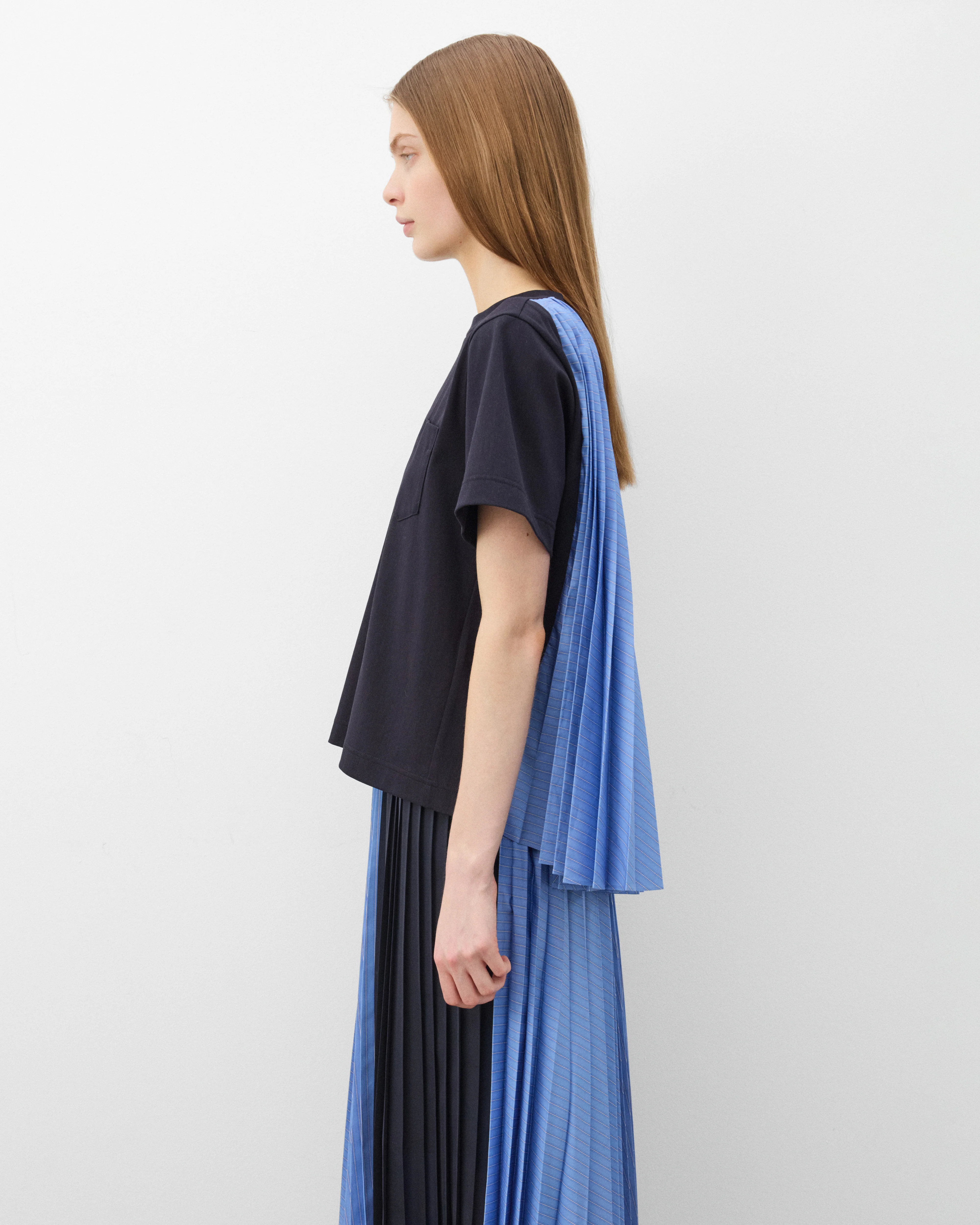 Sacai  - Women's Poplin X Cotton Jersey T-Shirt - (Black/Blue) - Image 4