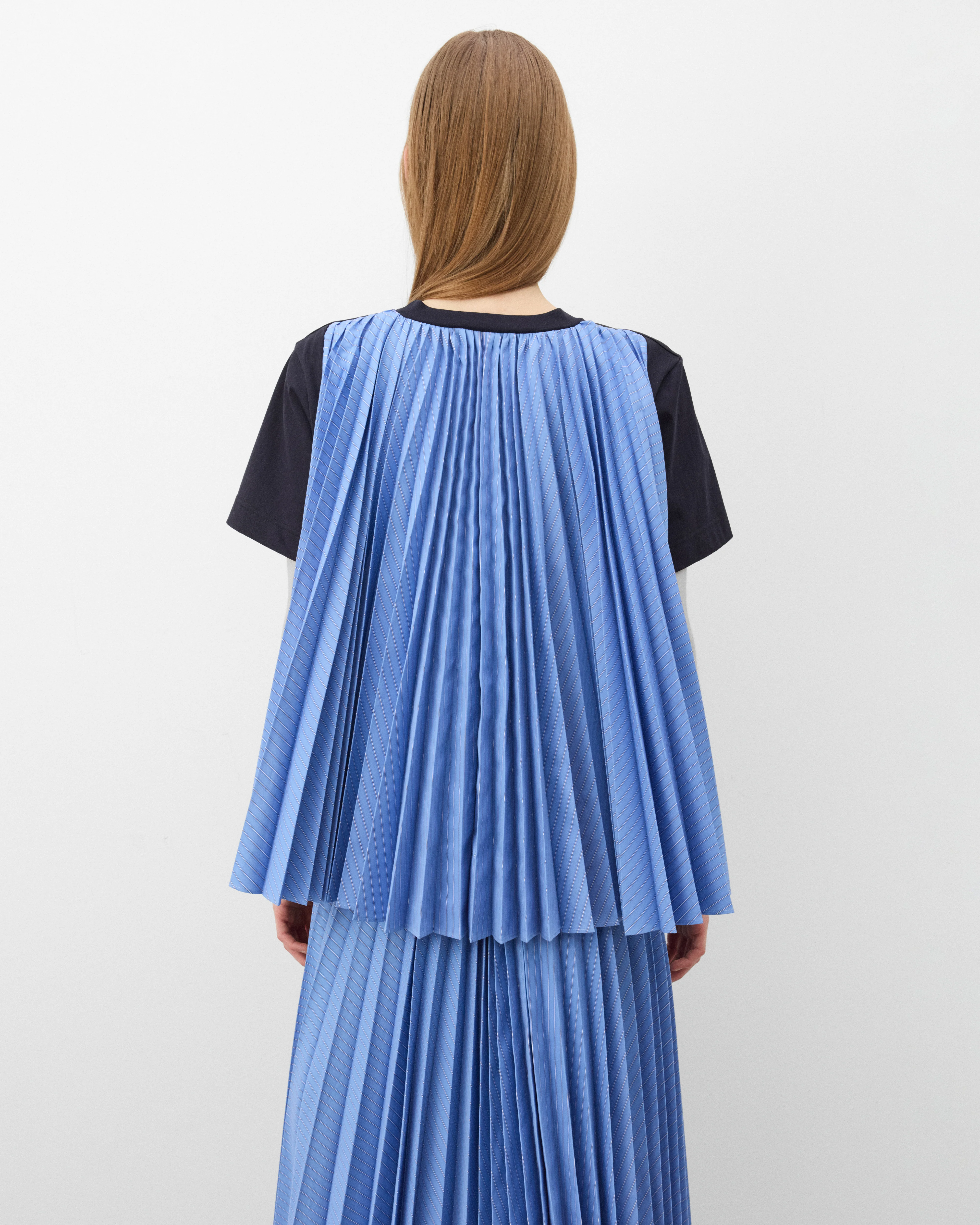 Sacai  - Women's Poplin X Cotton Jersey T-Shirt - (Black/Blue) - Image 5