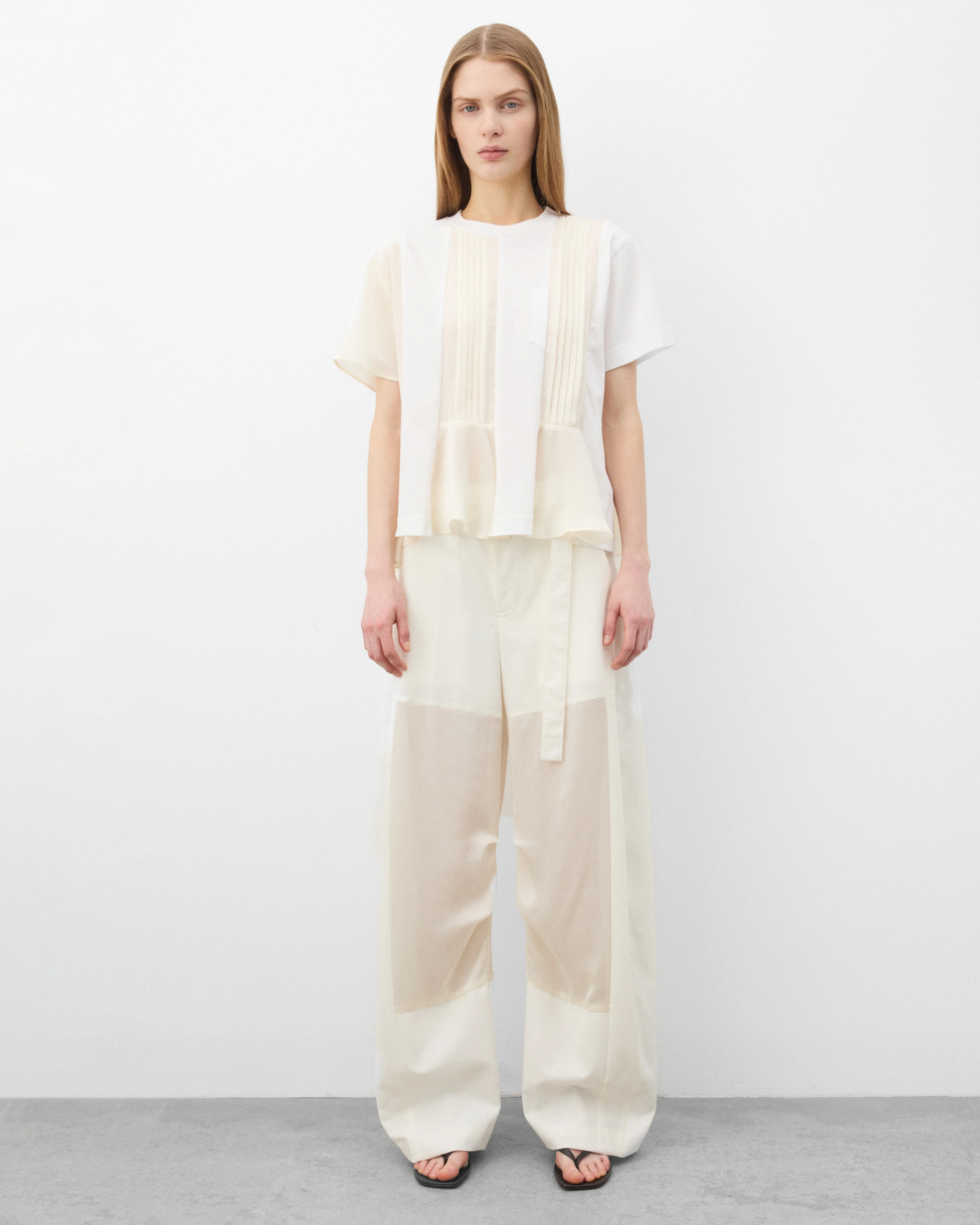 Sacai - Women's Satin X Cotton Jersey T-Shirt - (White/Cream) - Image 6
