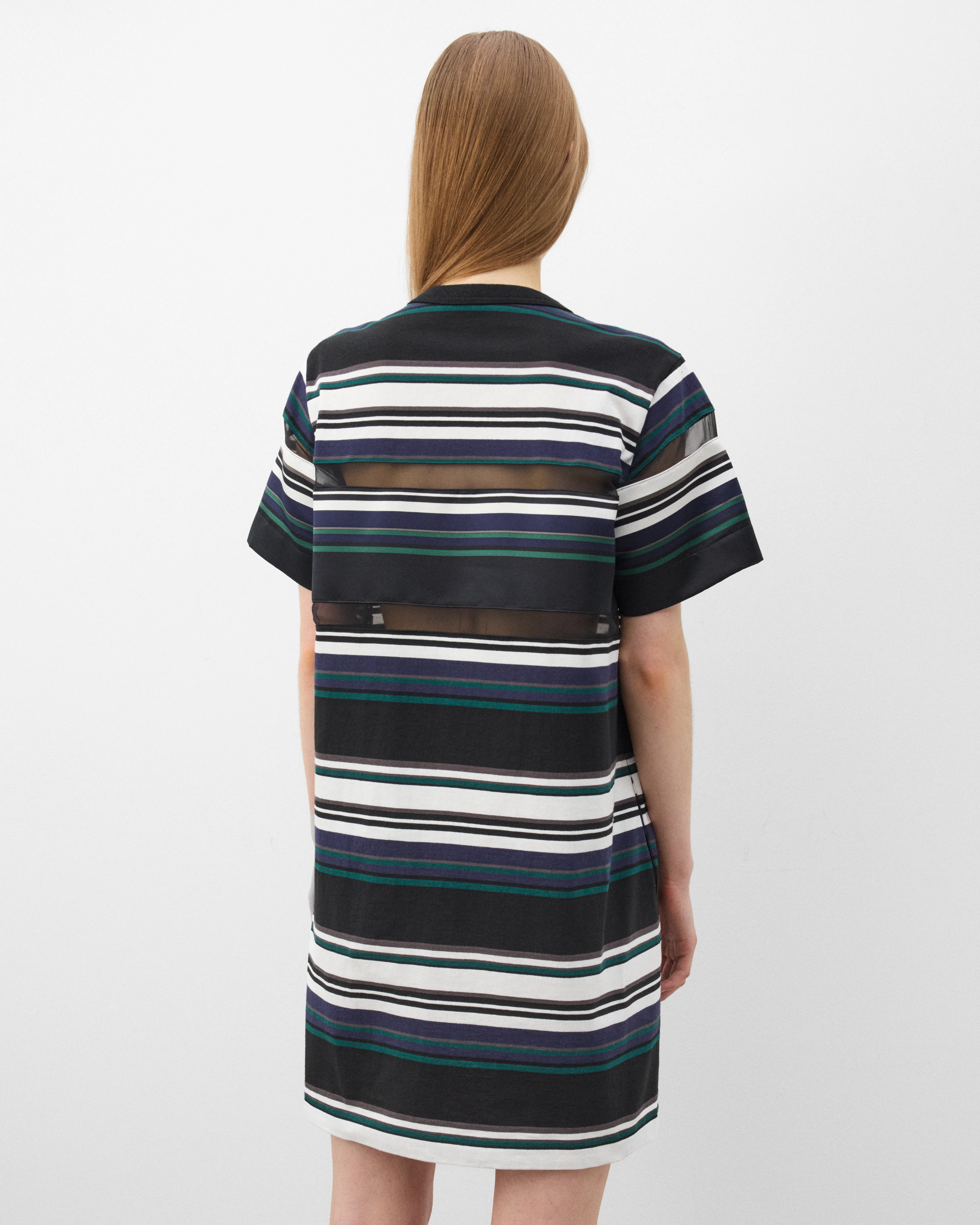 Sacai - Women's Stripe Cotton Jersey Dress - (Black/White/Blue) - Image 5