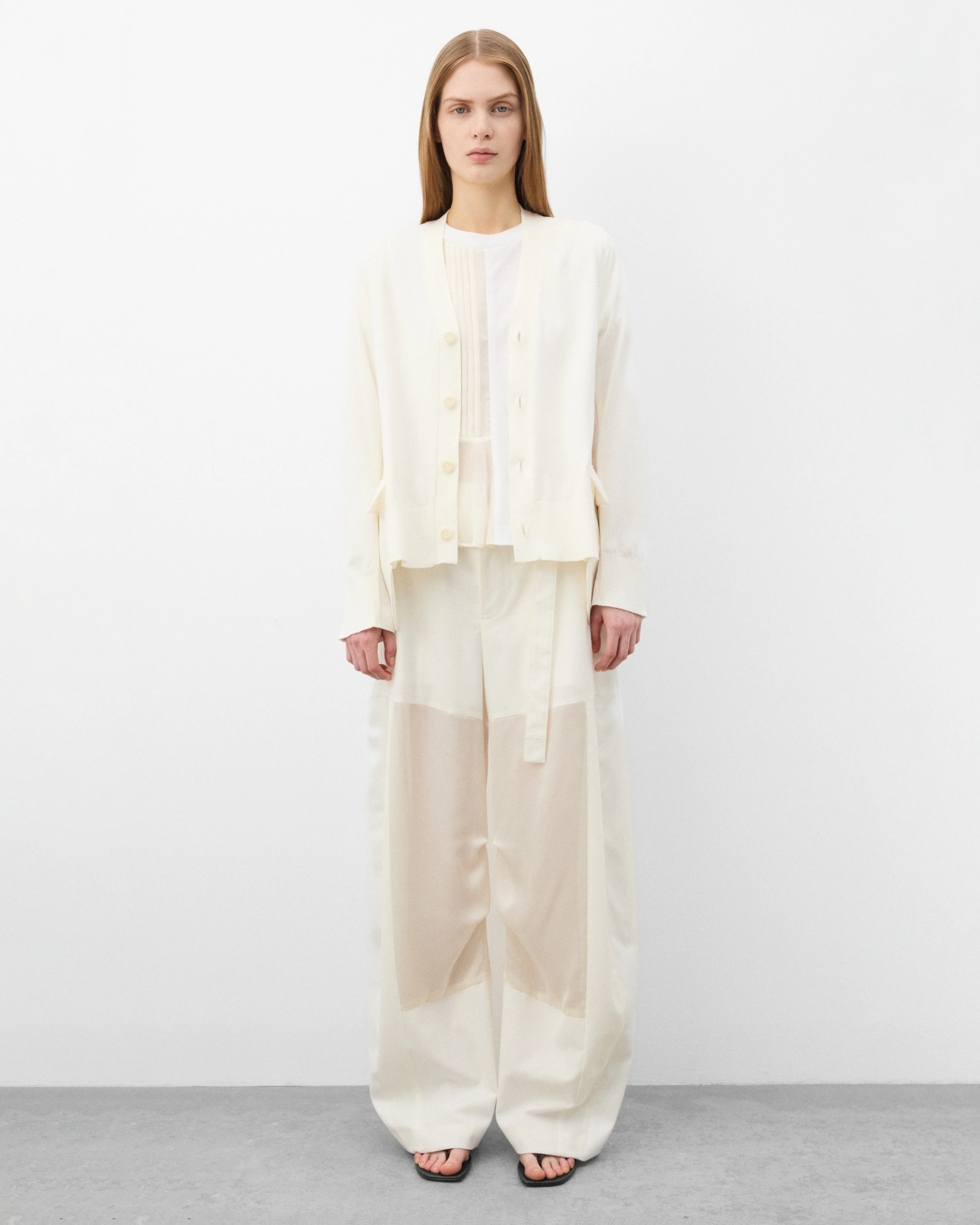Sacai - Women's Wool Suiting X Cotton Knit Cardigan - (White) - Image 6