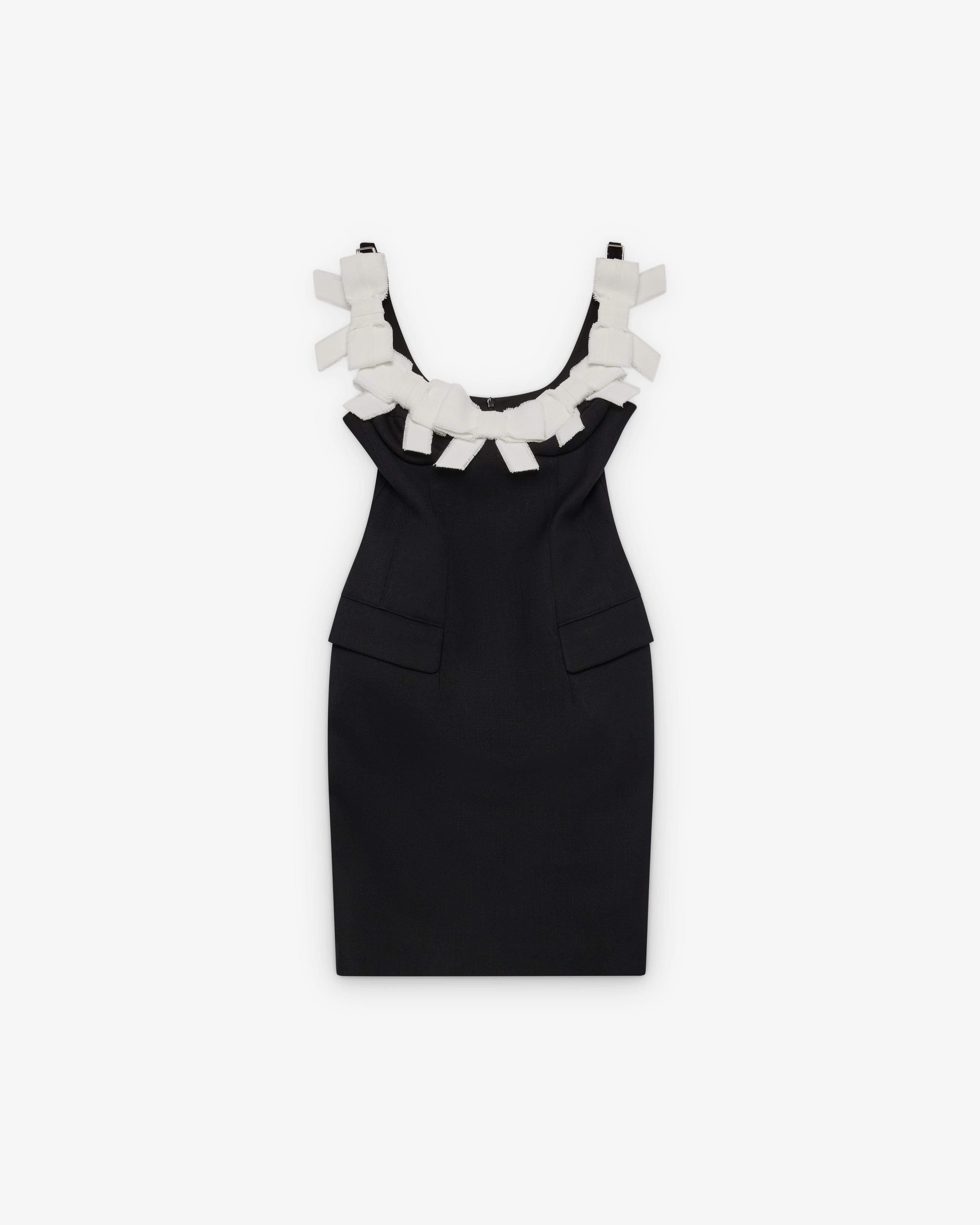 SHUSHU/TONG - Women's Bow Detail U-Neck Dress - (Navy Blue)