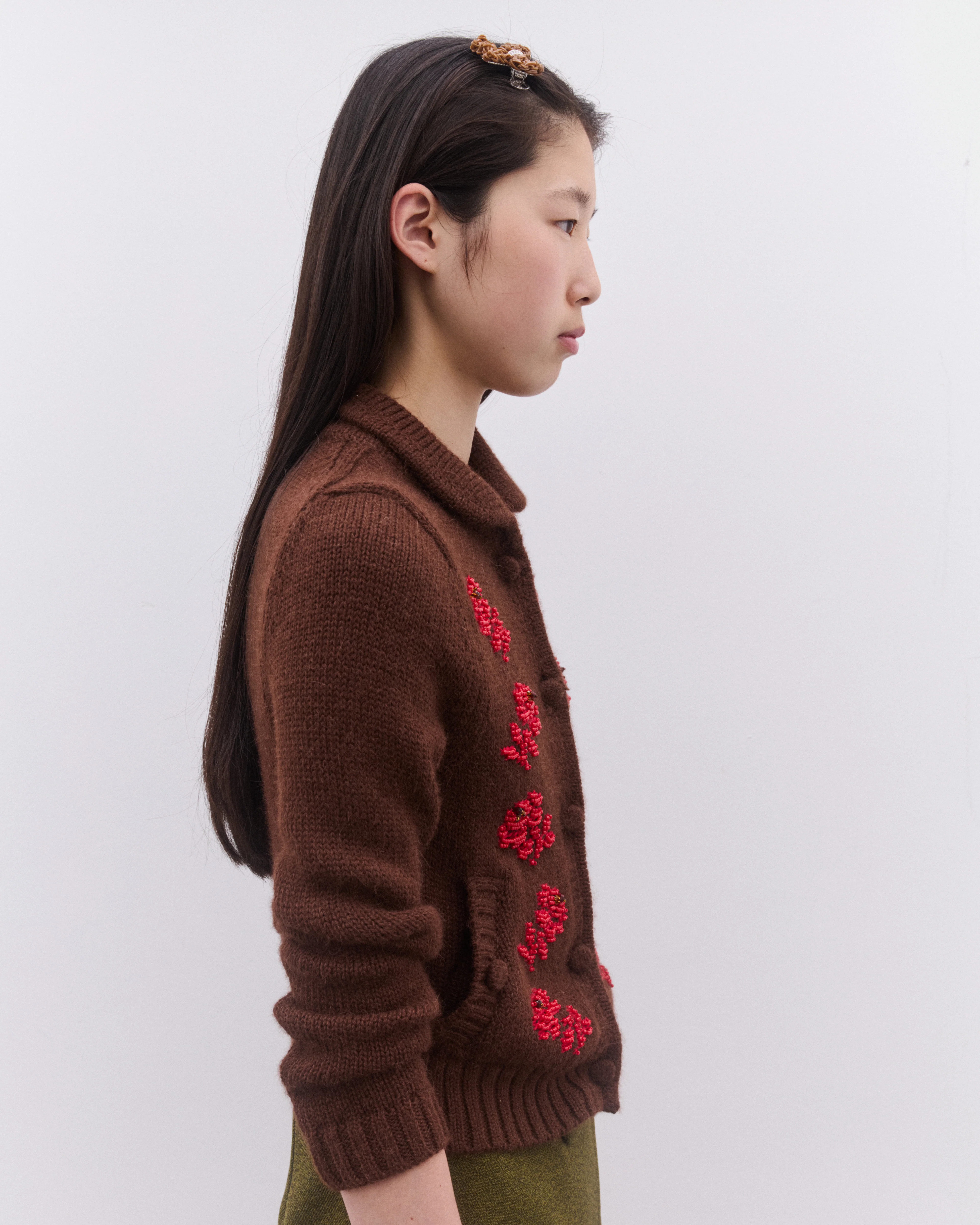 SHUSHU/TONG - Women’s Embroidered Floral Cardigan - (Brown) - Image 3