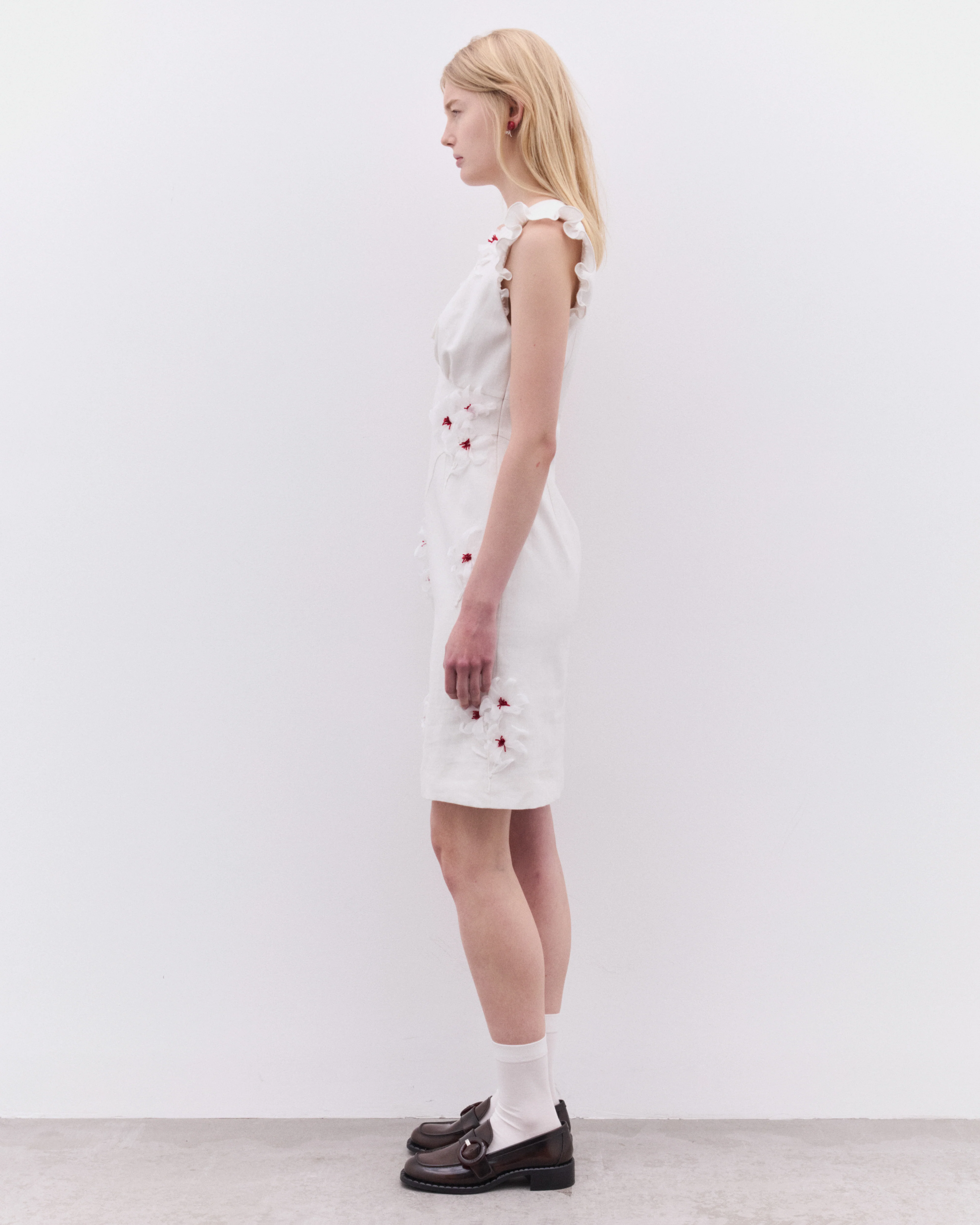 SHUSHU/TONG - Women’s Lace Flare Sleeve Dress - (White) - Image 3