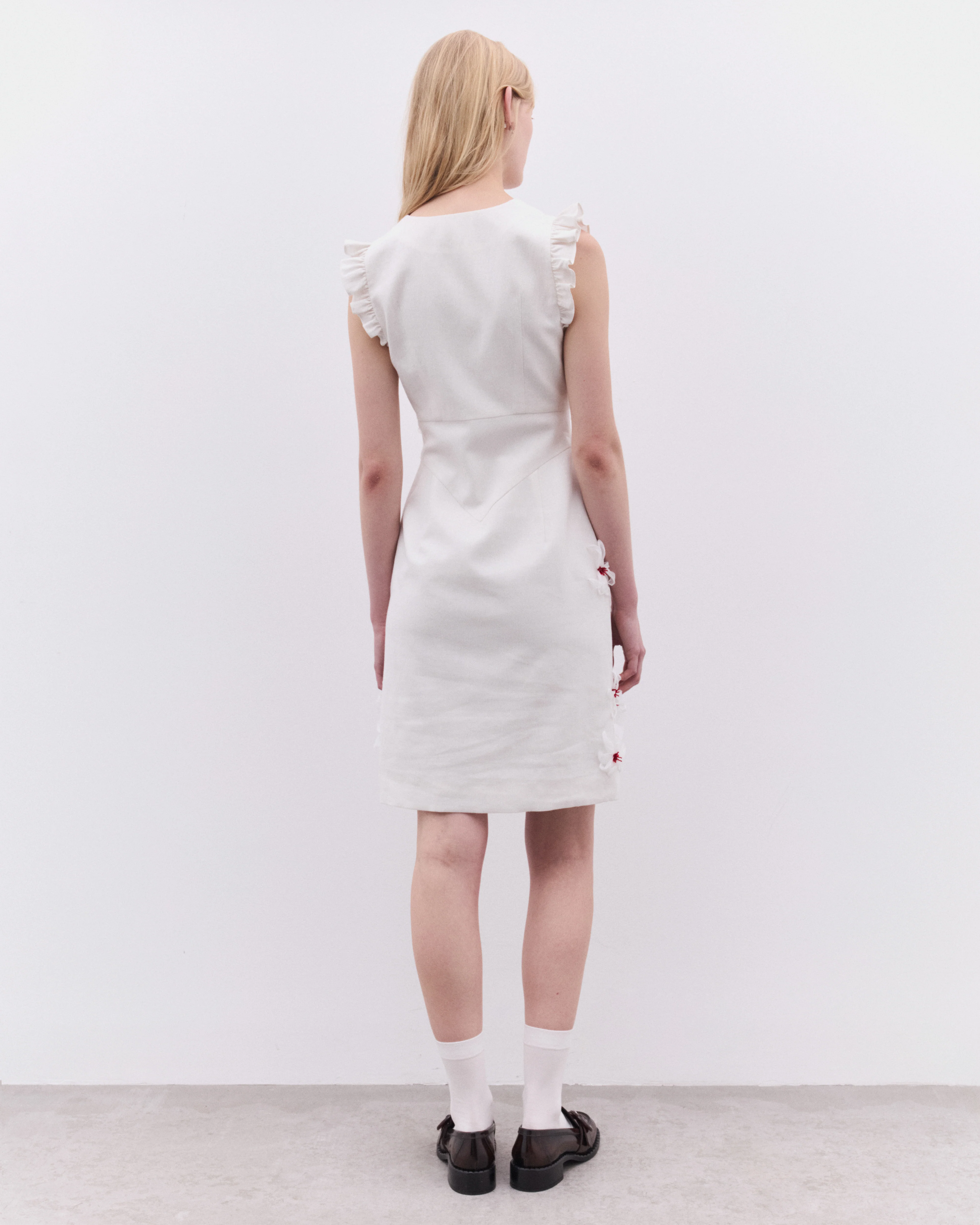 SHUSHU/TONG - Women’s Lace Flare Sleeve Dress - (White) - Image 4